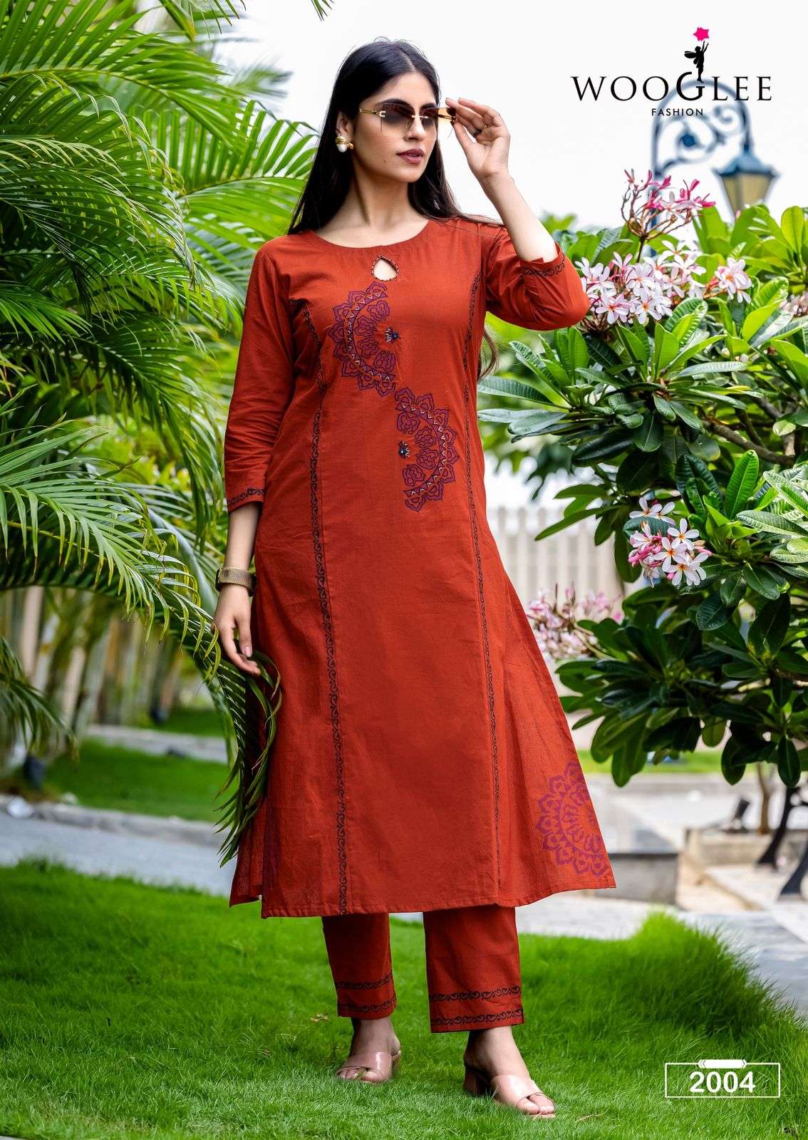 WOOGLEE MALVIKA COTTON FANCY HAND WORKS KURTI WITH BOTTOM SET