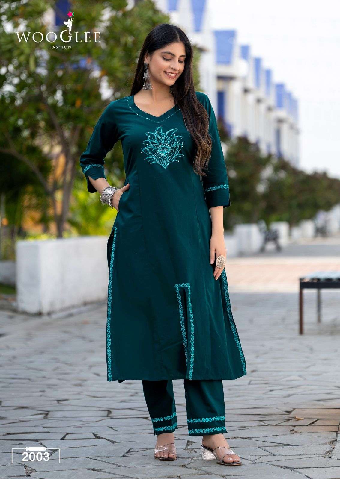 WOOGLEE MALVIKA COTTON FANCY HAND WORKS KURTI WITH BOTTOM SET