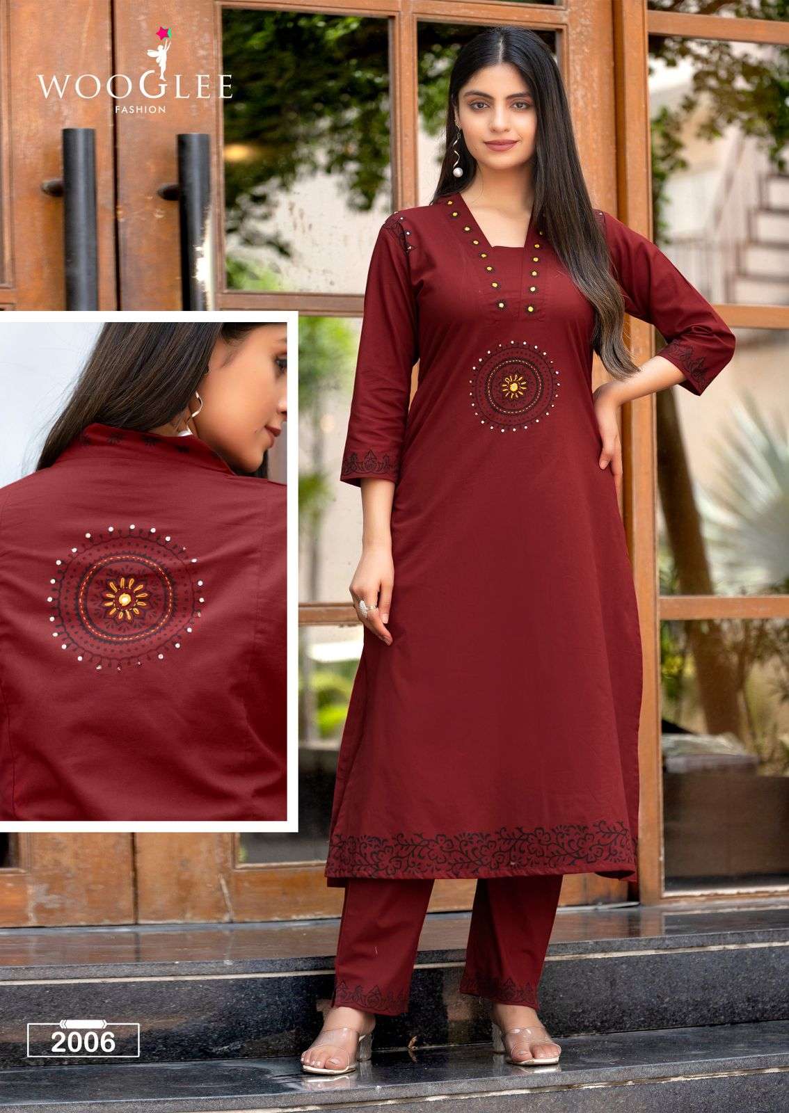 WOOGLEE MALVIKA COTTON FANCY HAND WORKS KURTI WITH BOTTOM SET
