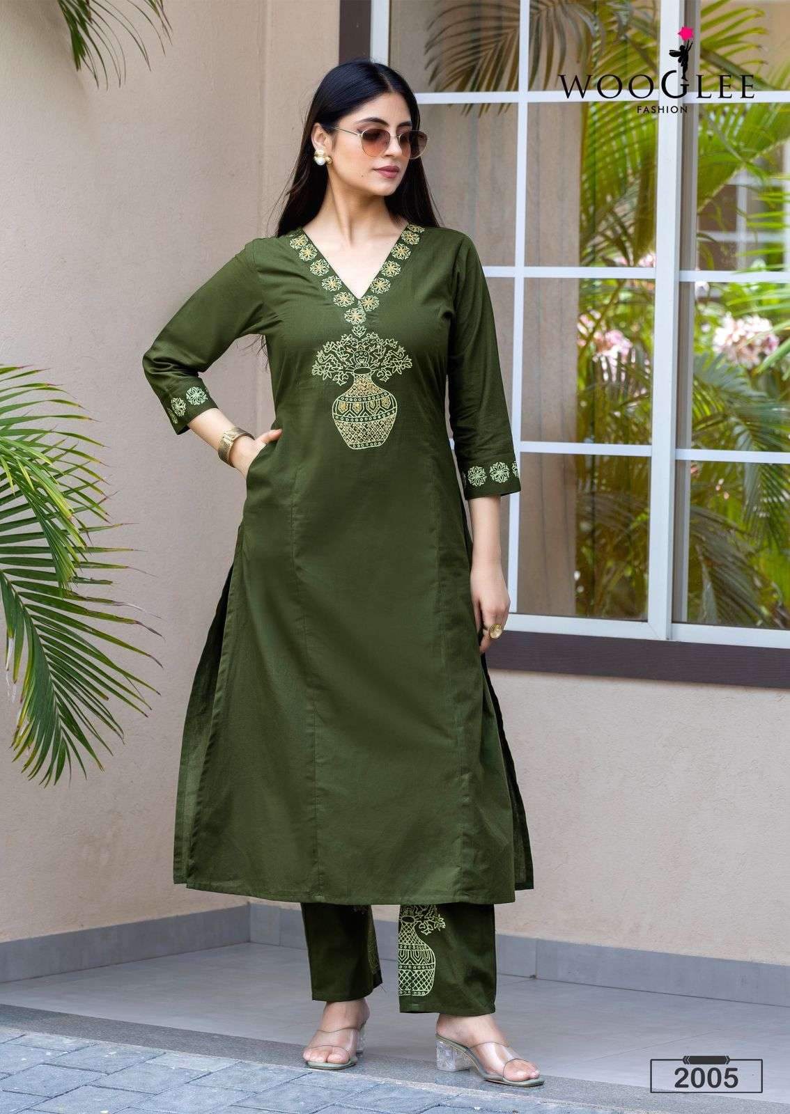 WOOGLEE MALVIKA COTTON FANCY HAND WORKS KURTI WITH BOTTOM SET