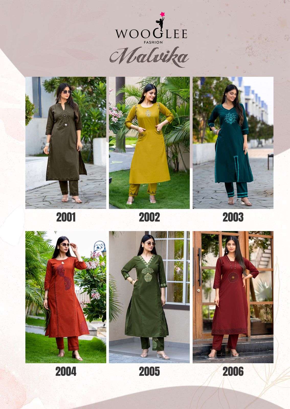 WOOGLEE MALVIKA COTTON FANCY HAND WORKS KURTI WITH BOTTOM SET