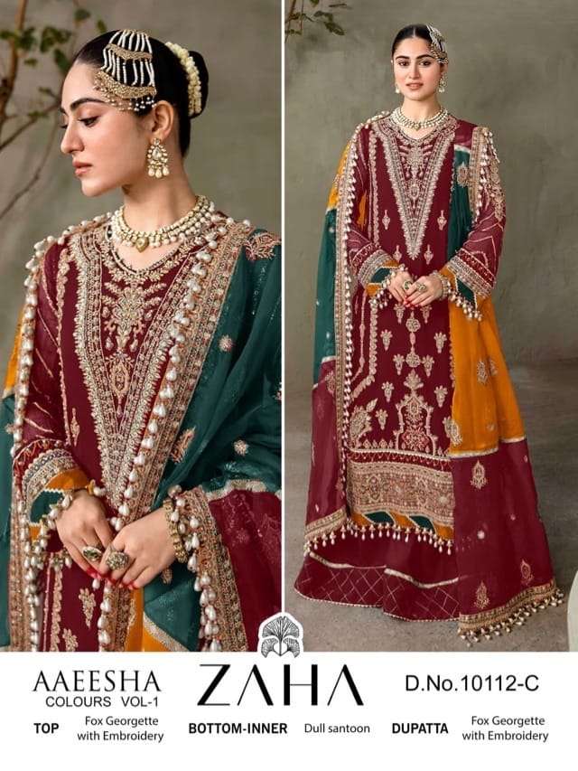 ZAHA DESIGN NO - 10112 C GEORGETTE HEAVY EMBROIDERED PAKISTANI SUIT