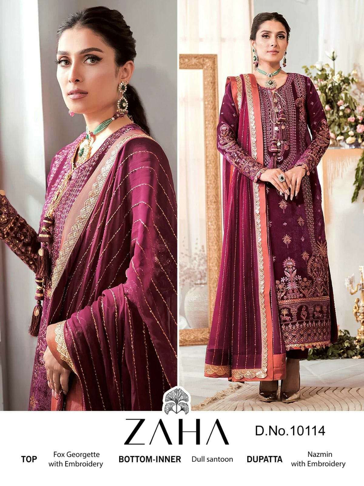 ZAHA DESIGN NO - 10114 GEORGETTE HEAVY EMBROIDERED PAKISTANI SUIT 