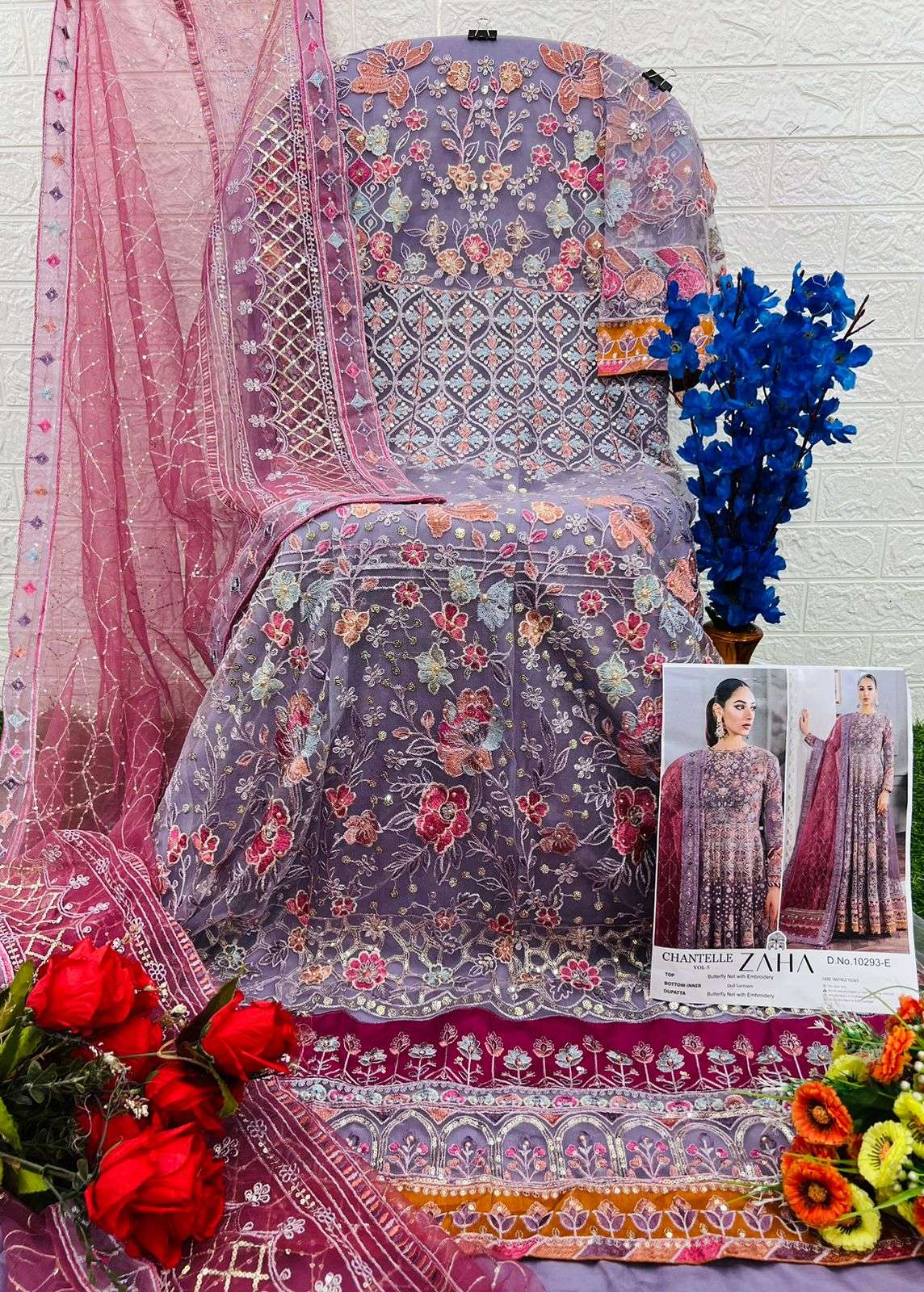 ZAHA DESIGN NO - 10293 EF BUTTERFLY NET HEAVY EMBROIDERED MOTI WORK PAKISTANI SUIT