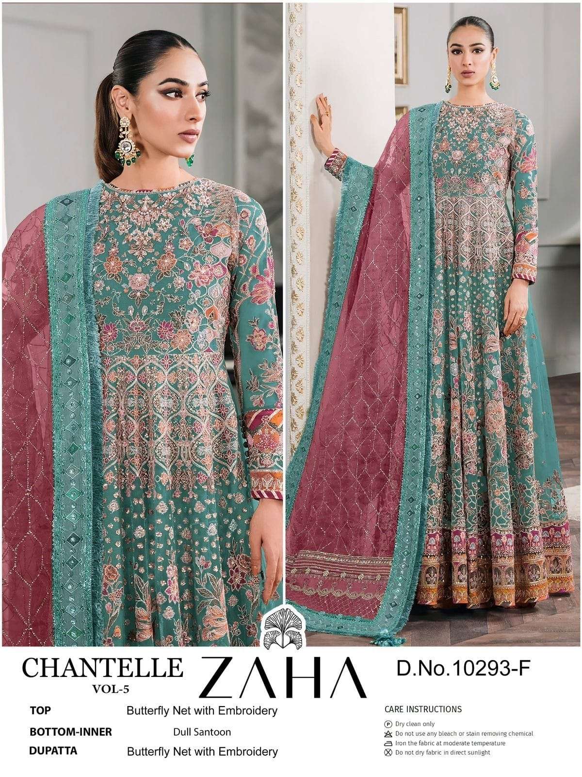 ZAHA DESIGN NO - 10293 EF BUTTERFLY NET HEAVY EMBROIDERED MOTI WORK PAKISTANI SUIT
