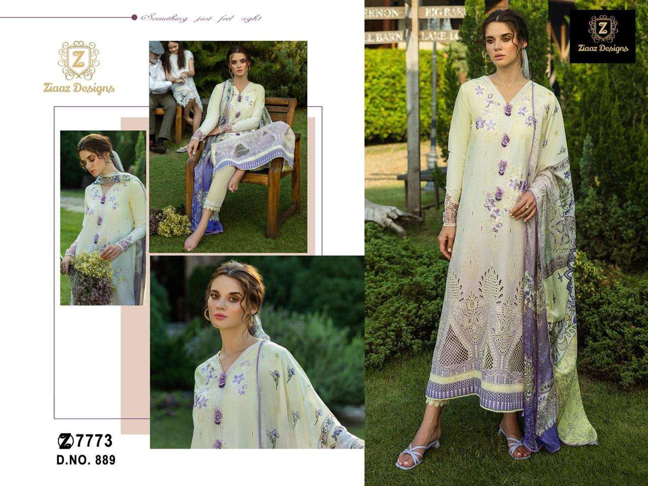ZIAAZ DESIGNS CODE NO - 889 CAMBRIC COTTON CHIKANKARI SHADED HEAVY EMBROIDERED PAKISTANI SUIT 