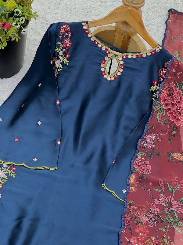ZSR 3123 SILK WITH FANCY SEQUENCE EMBROIDERY DESIGNER SUIT