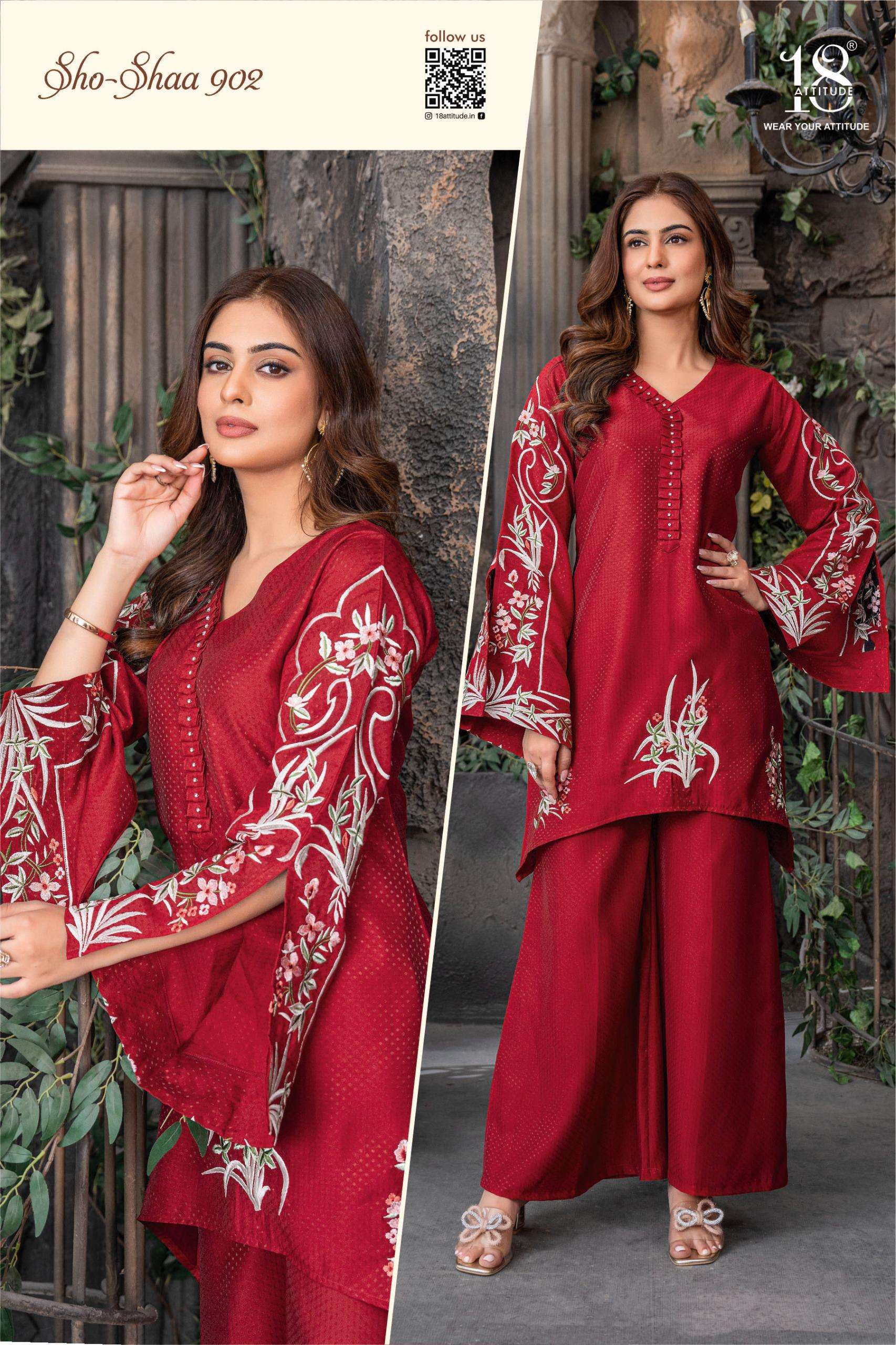 18 ATTITUDE SHO SHAA VOL 9 JACQUARD FABRIC PREETY LOOK DESIGNER LADIES CO-ORD SET 