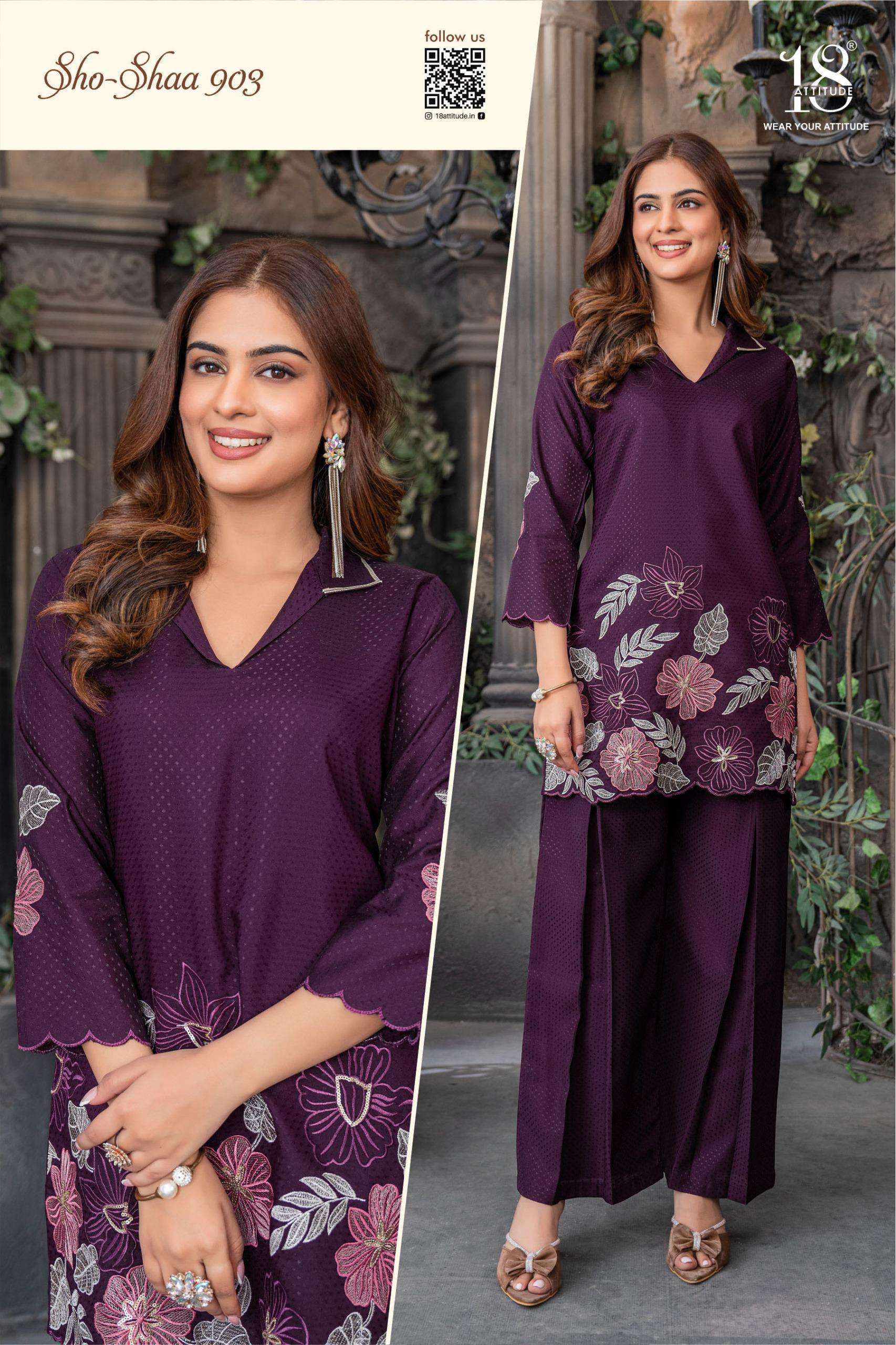 18 ATTITUDE SHO SHAA VOL 9 JACQUARD FABRIC PREETY LOOK DESIGNER LADIES CO-ORD SET 