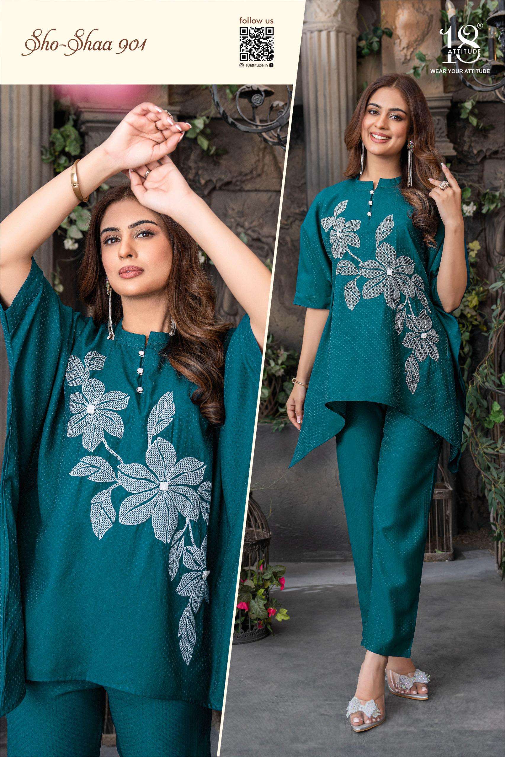 18 ATTITUDE SHO SHAA VOL 9 JACQUARD FABRIC PREETY LOOK DESIGNER LADIES CO-ORD SET 