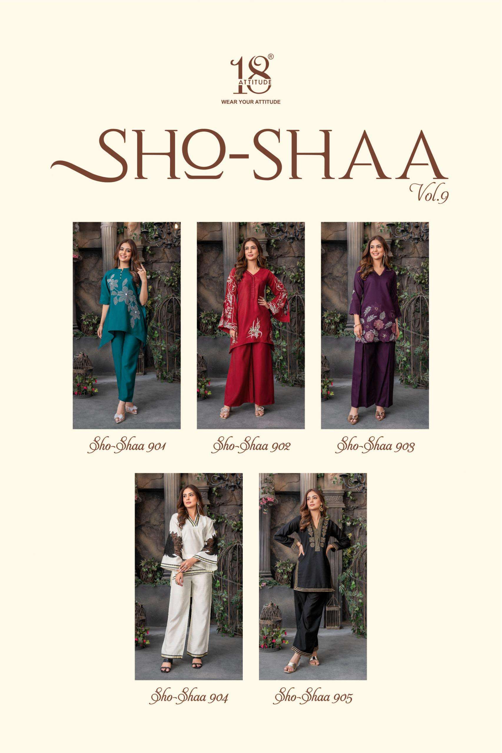 18 ATTITUDE SHO SHAA VOL 9 JACQUARD FABRIC PREETY LOOK DESIGNER LADIES CO-ORD SET 