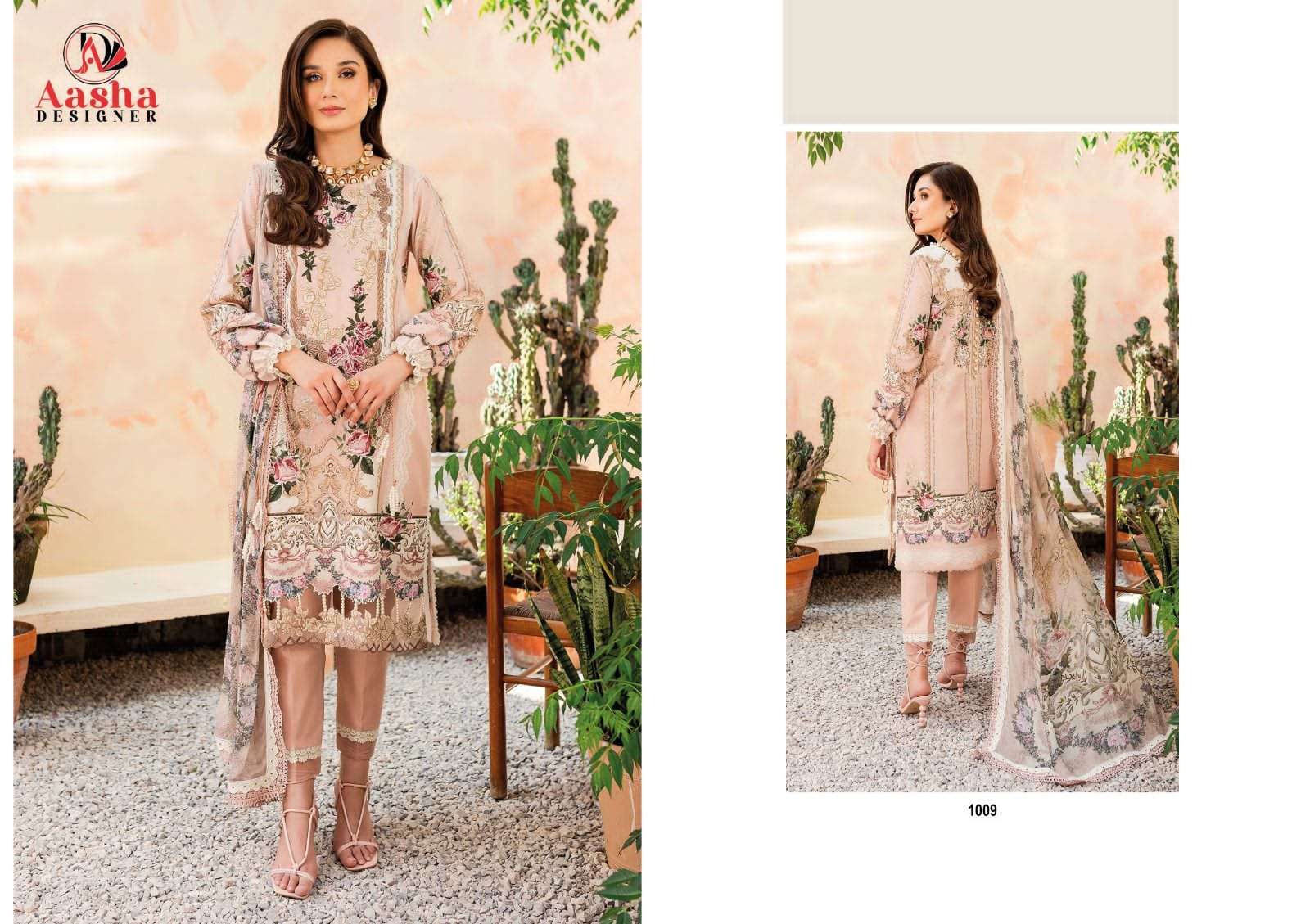 AASHA DESIGNER DESIGN NO - 1009 PURE COTTON PRINT HEAVY EMBROIDERED PATCH PAKISTANI SALWAR SUIT
