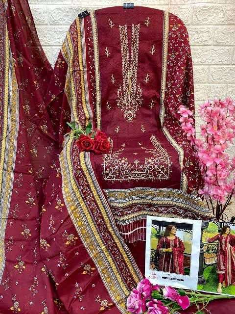 AASHA DESIGNER DESIGN NO - 1102 ABC PURE COTTON PRINT HEAVY SELF EMBROIDERED HAND KHATLI WORK PAKISTANI SALWAR SUIT