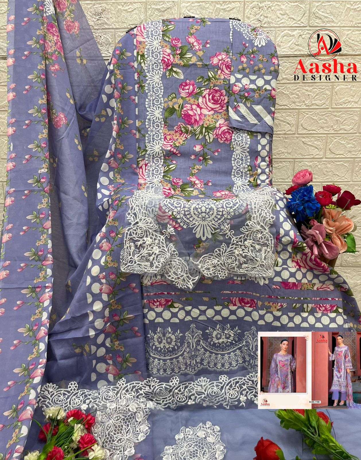 AASHA DESIGNER DESIGN NO - 1161 AB PURE COTTON PRINT HEAVY EMBROIDERED PATCH PAKISTANI SALWAR SUIT 