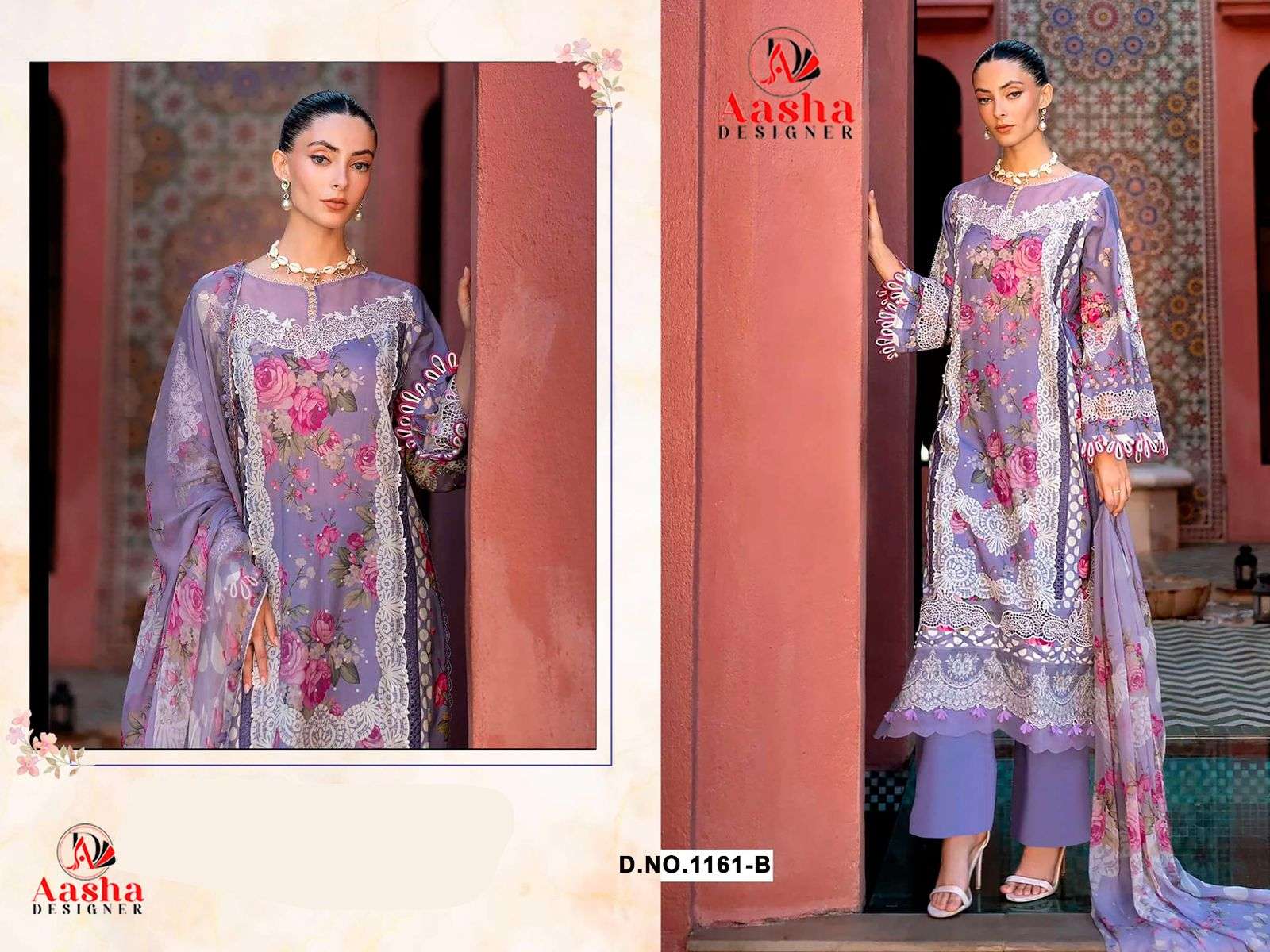 AASHA DESIGNER DESIGN NO - 1161 AB PURE COTTON PRINT HEAVY EMBROIDERED PATCH PAKISTANI SALWAR SUIT 
