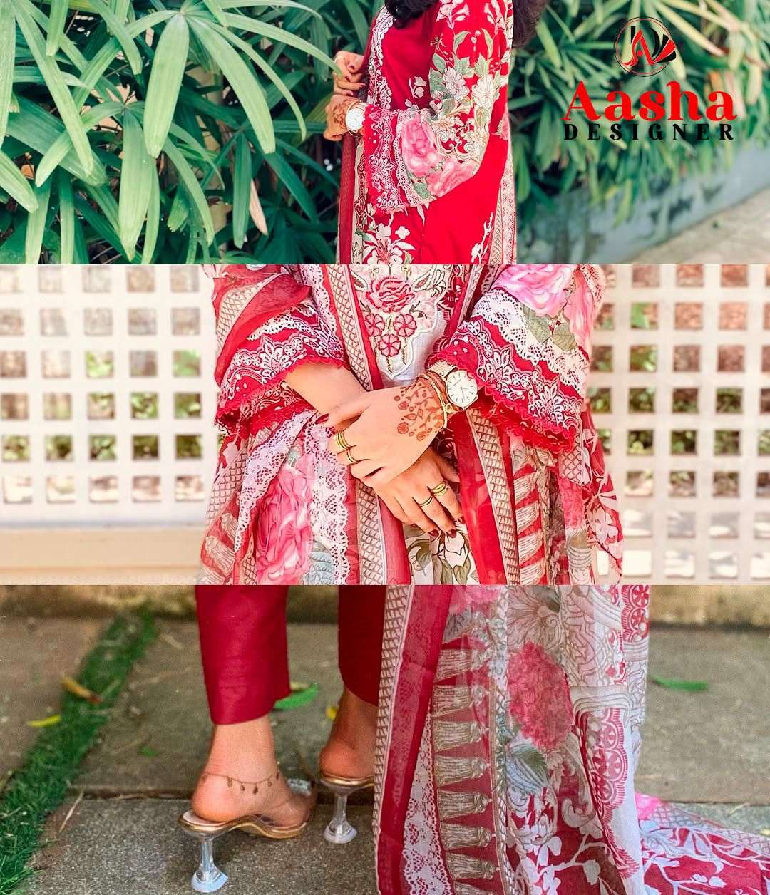 AASHA DESIGNER DESIGN NO - 1173 PURE COTTON PRINT HEAVY EMBROIDERED PATCH PAKISTANI SALWAR SUIT 