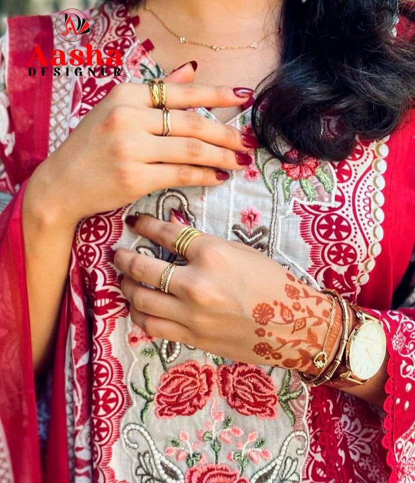AASHA DESIGNER DESIGN NO - 1173 PURE COTTON PRINT HEAVY EMBROIDERED PATCH PAKISTANI SALWAR SUIT 