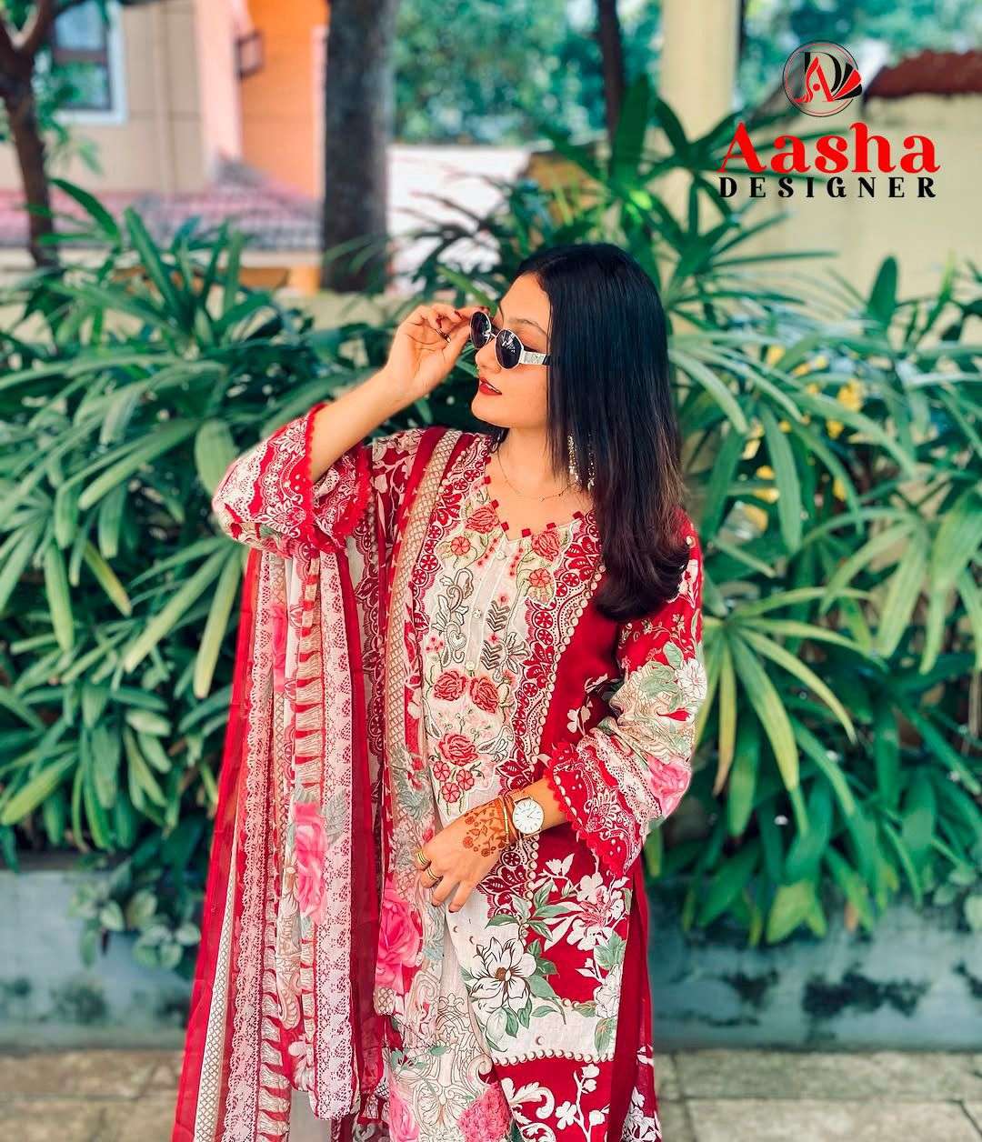 AASHA DESIGNER DESIGN NO - 1173 PURE COTTON PRINT HEAVY EMBROIDERED PATCH PAKISTANI SALWAR SUIT 