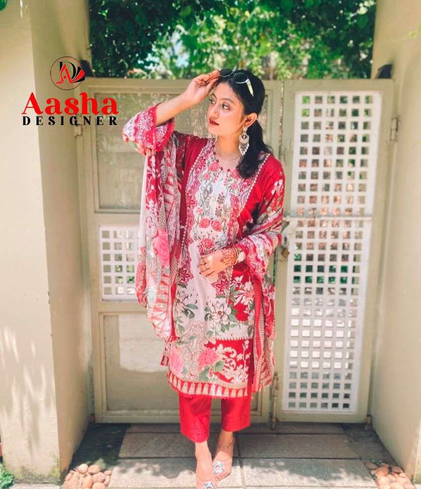 AASHA DESIGNER DESIGN NO - 1173 PURE COTTON PRINT HEAVY EMBROIDERED PATCH PAKISTANI SALWAR SUIT 