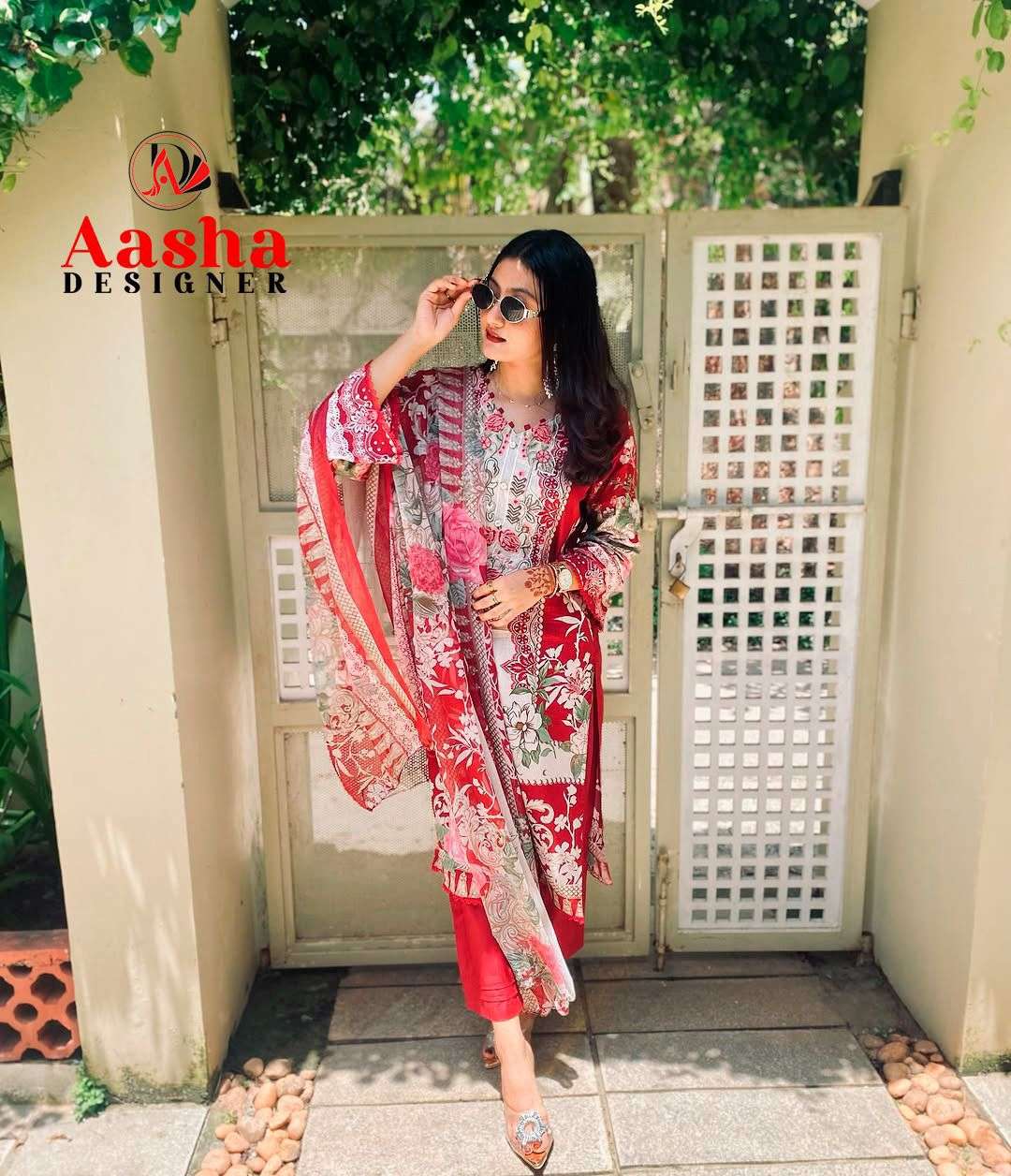 AASHA DESIGNER DESIGN NO - 1173 PURE COTTON PRINT HEAVY EMBROIDERED PATCH PAKISTANI SALWAR SUIT 