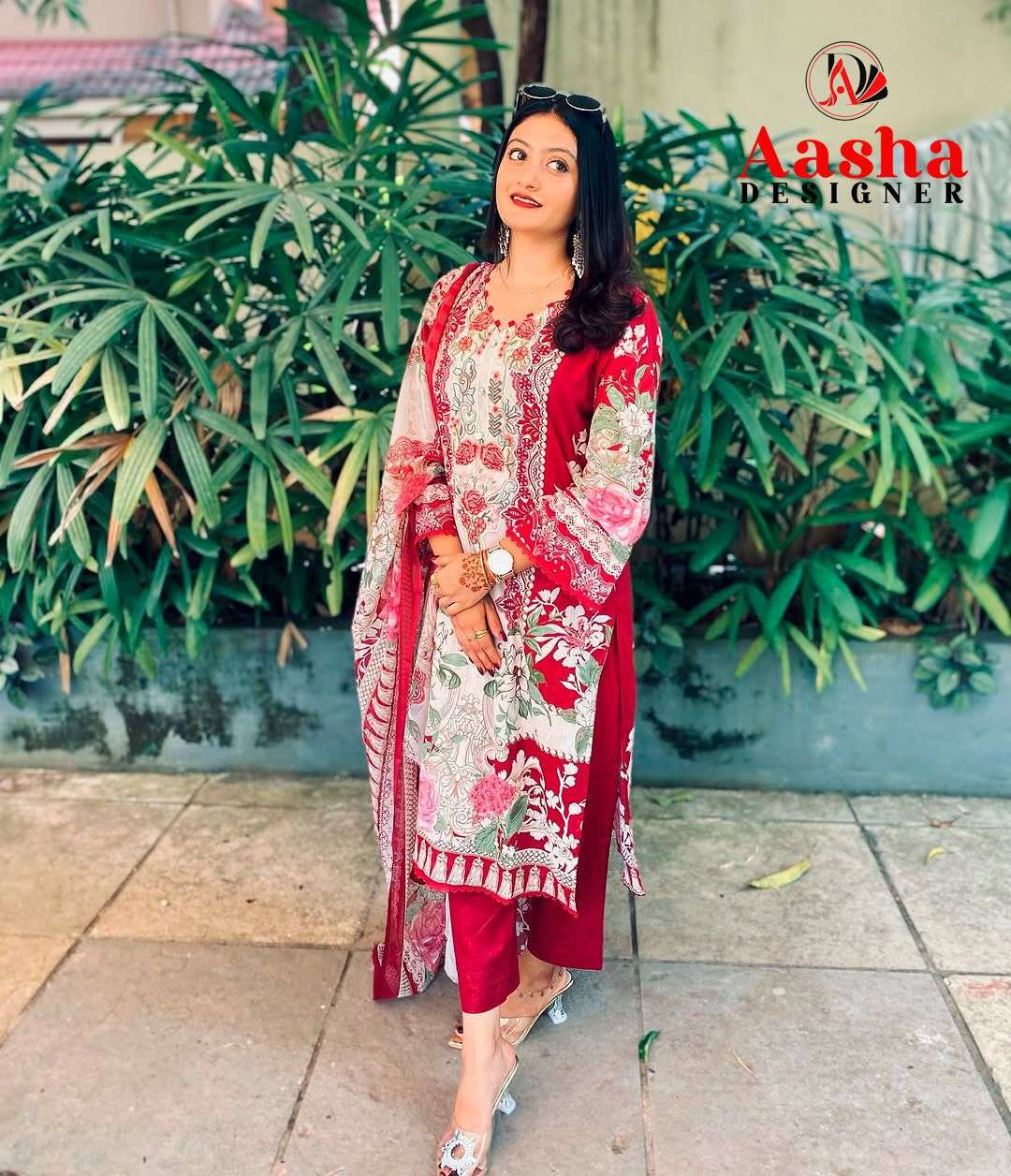 AASHA DESIGNER DESIGN NO - 1173 PURE COTTON PRINT HEAVY EMBROIDERED PATCH PAKISTANI SALWAR SUIT 