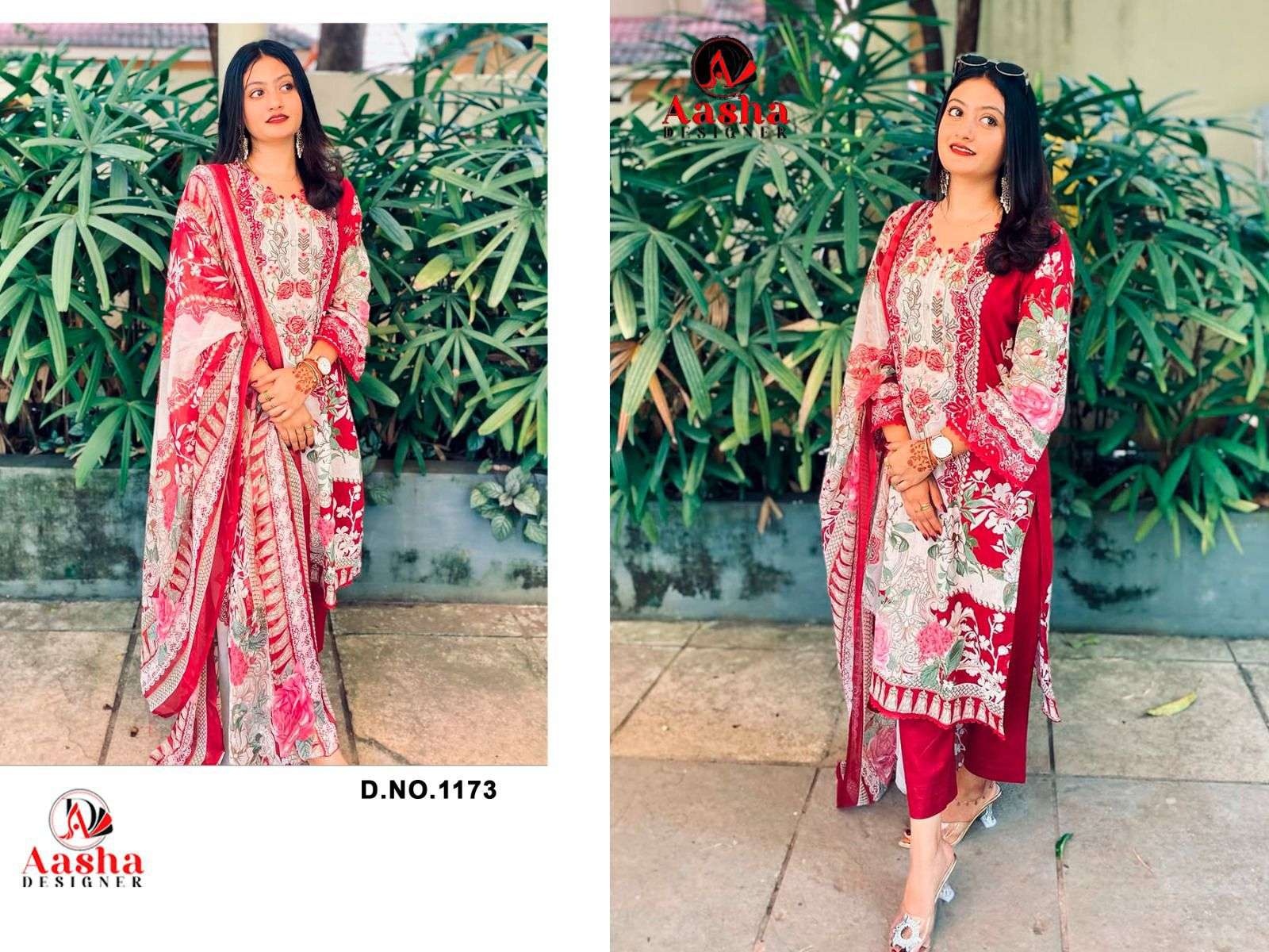 AASHA DESIGNER DESIGN NO - 1173 PURE COTTON PRINT HEAVY EMBROIDERED PATCH PAKISTANI SALWAR SUIT 