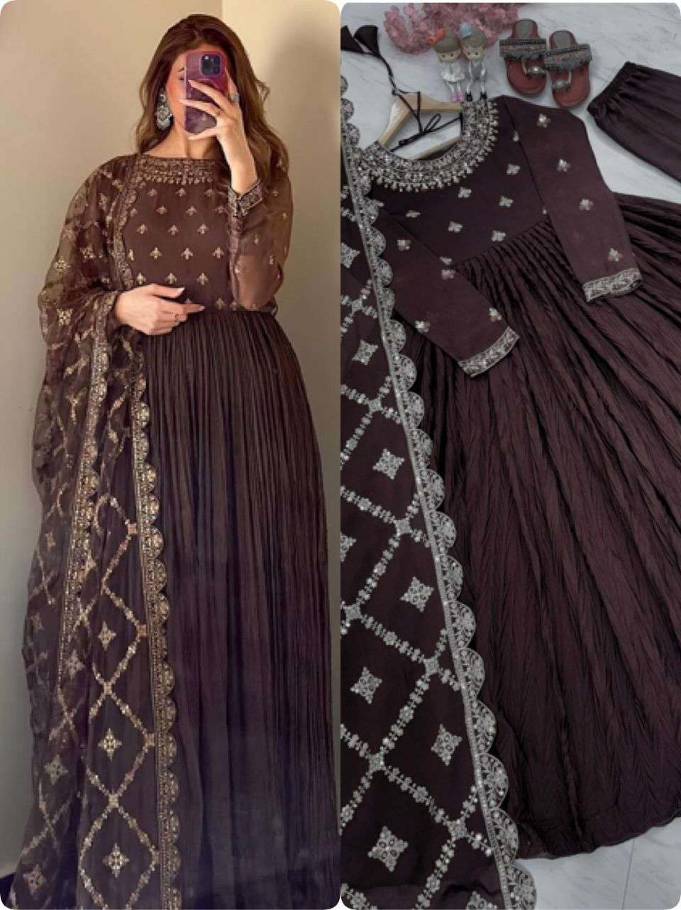 AD 187 SILK DESIGNER PARTY WEAR LOOK LADIES GOWN DRESS