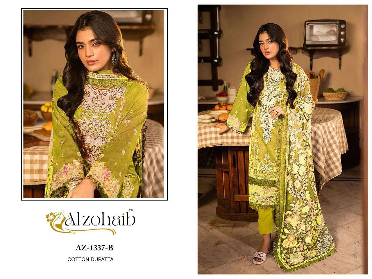 AL ZOHAIB DESIGN NO - 1101-1115-1330-1333AB-1334AB-1335AB-1336AB-1337AB-1340 PURE COTTON PRINT HEAVY EMBROIDERED PATCH PAKISTANI SALWAR SUIT 
