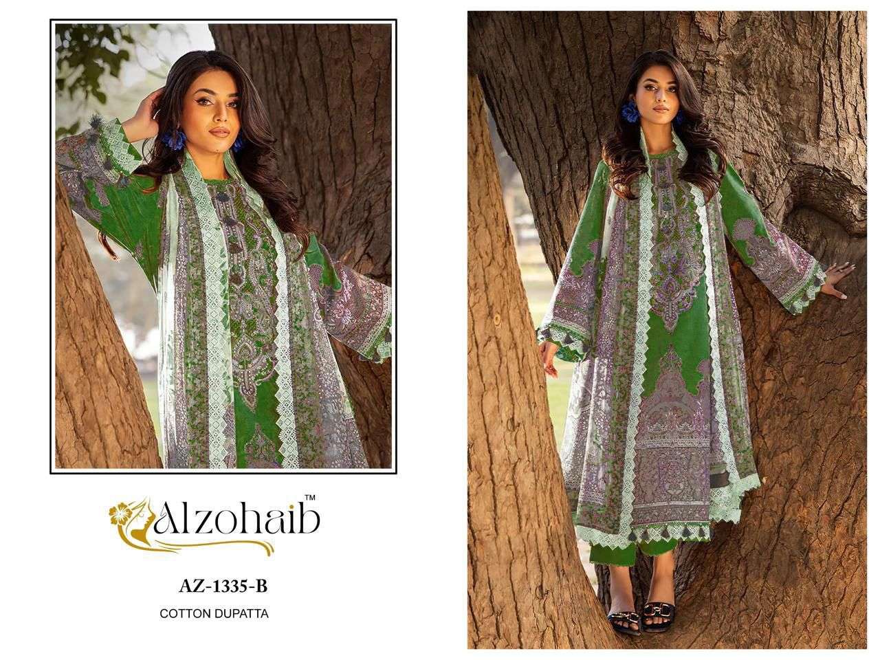 AL ZOHAIB DESIGN NO - 1101-1115-1330-1333AB-1334AB-1335AB-1336AB-1337AB-1340 PURE COTTON PRINT HEAVY EMBROIDERED PATCH PAKISTANI SALWAR SUIT 