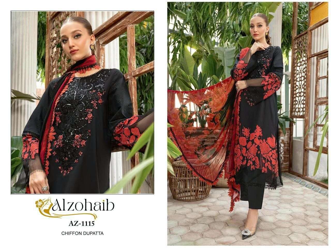 AL ZOHAIB DESIGN NO - 1101-1115-1330-1333AB-1334AB-1335AB-1336AB-1337AB-1340 PURE COTTON PRINT HEAVY EMBROIDERED PATCH PAKISTANI SALWAR SUIT 