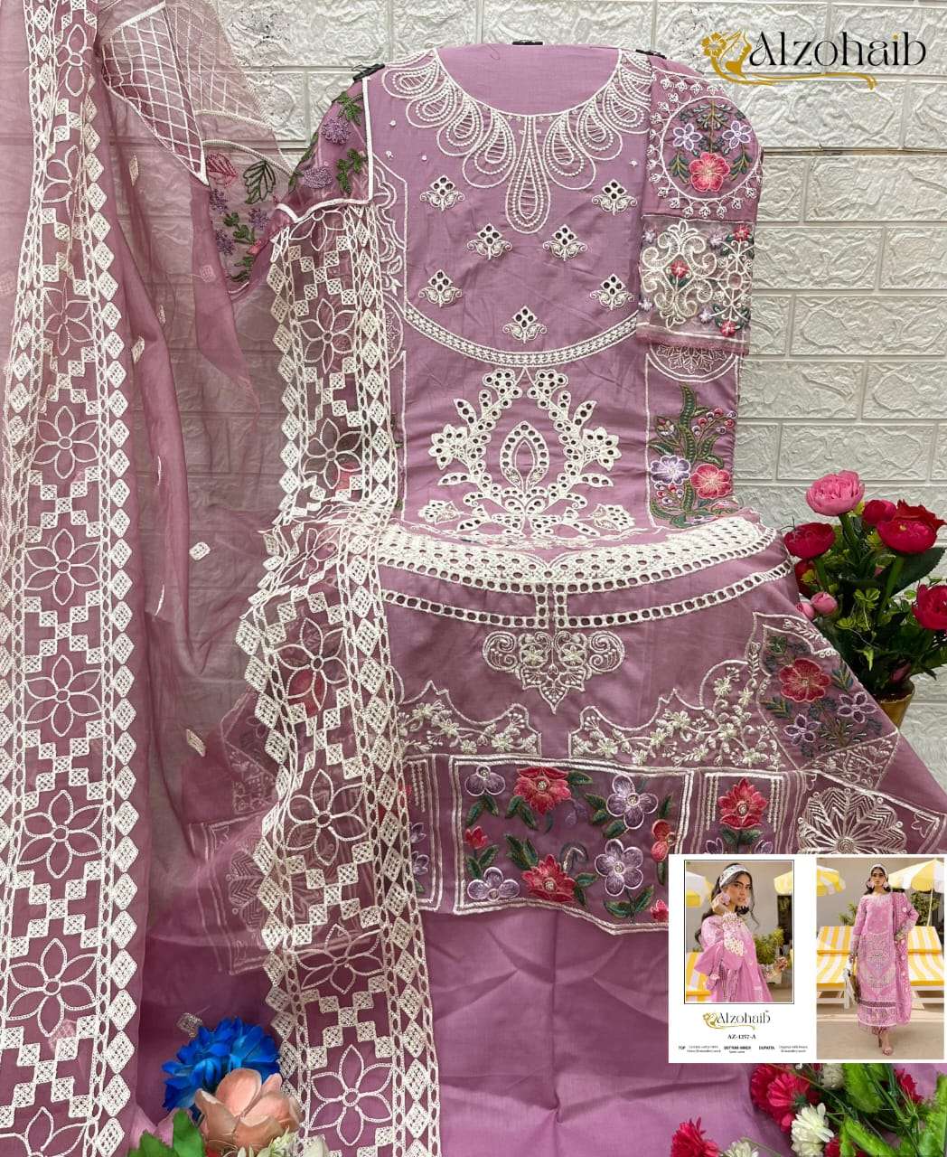 AL ZOHAIB DESIGN NO - 1257 AB COTTON PAKISTANI SALWAR SUIT 