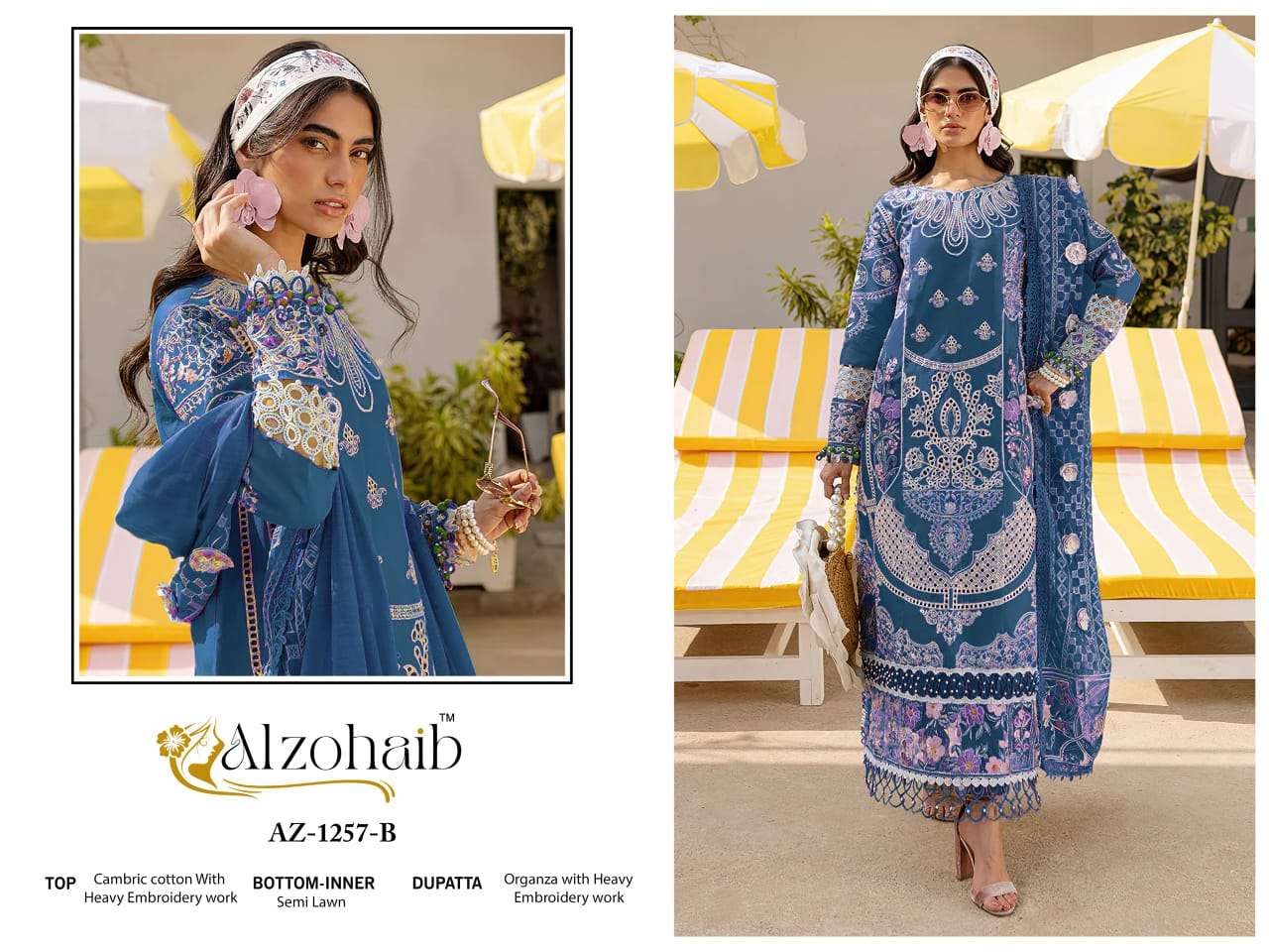 AL ZOHAIB DESIGN NO - 1257 AB COTTON PAKISTANI SALWAR SUIT 