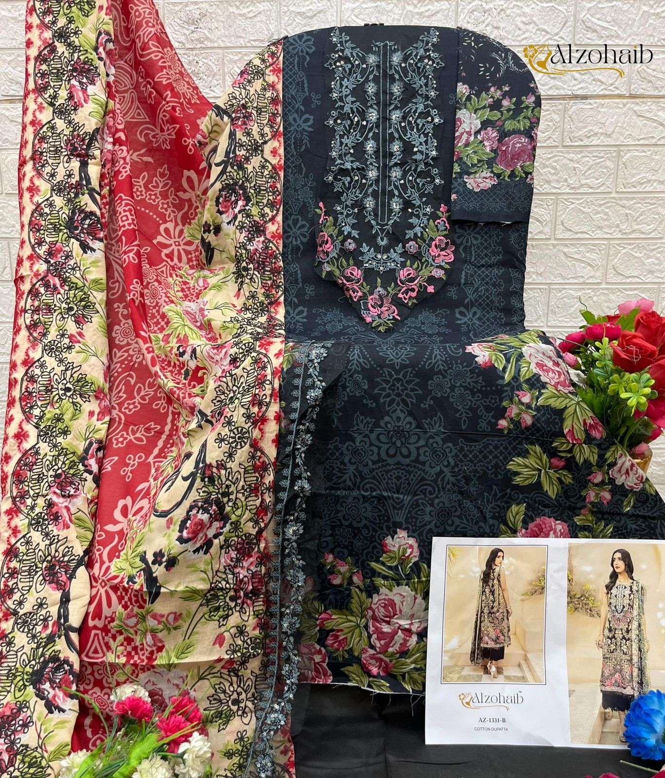 AL ZOHAIB DESIGN NO - 1331 AB PURE COTTON PRINT PATCH WORK PAKISTANI SALWAR SUIT 