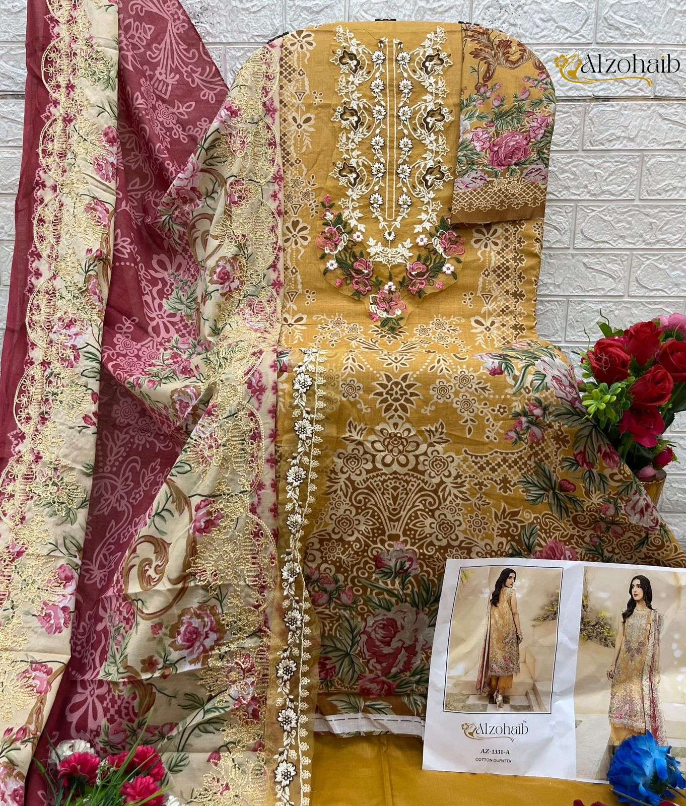 AL ZOHAIB DESIGN NO - 1331 AB PURE COTTON PRINT PATCH WORK PAKISTANI SALWAR SUIT 