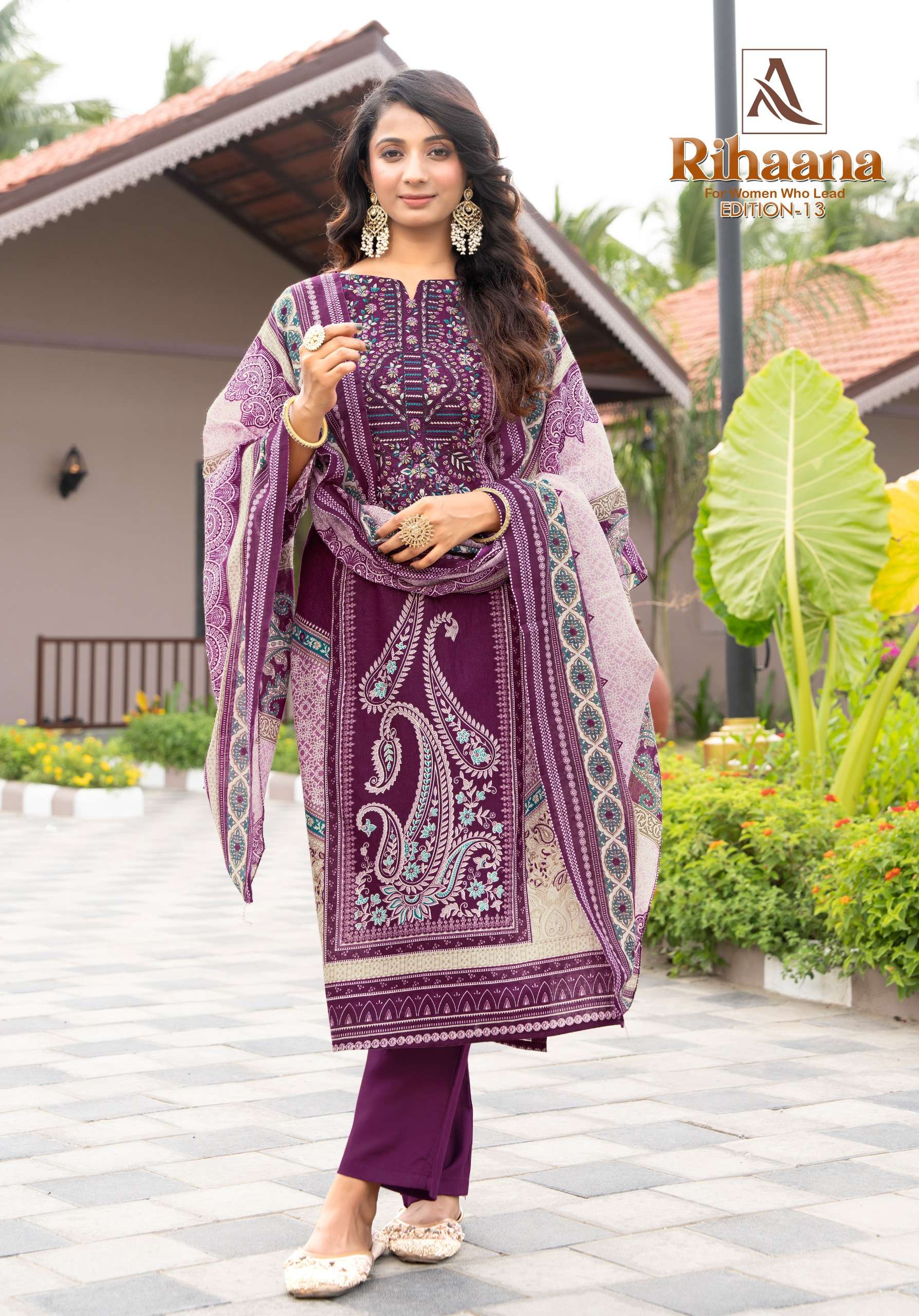 ALOK SUITS RIHAANA VOL 13 COTTON DIGITAL PAKISTANI PRINT WITH WORK SUIT