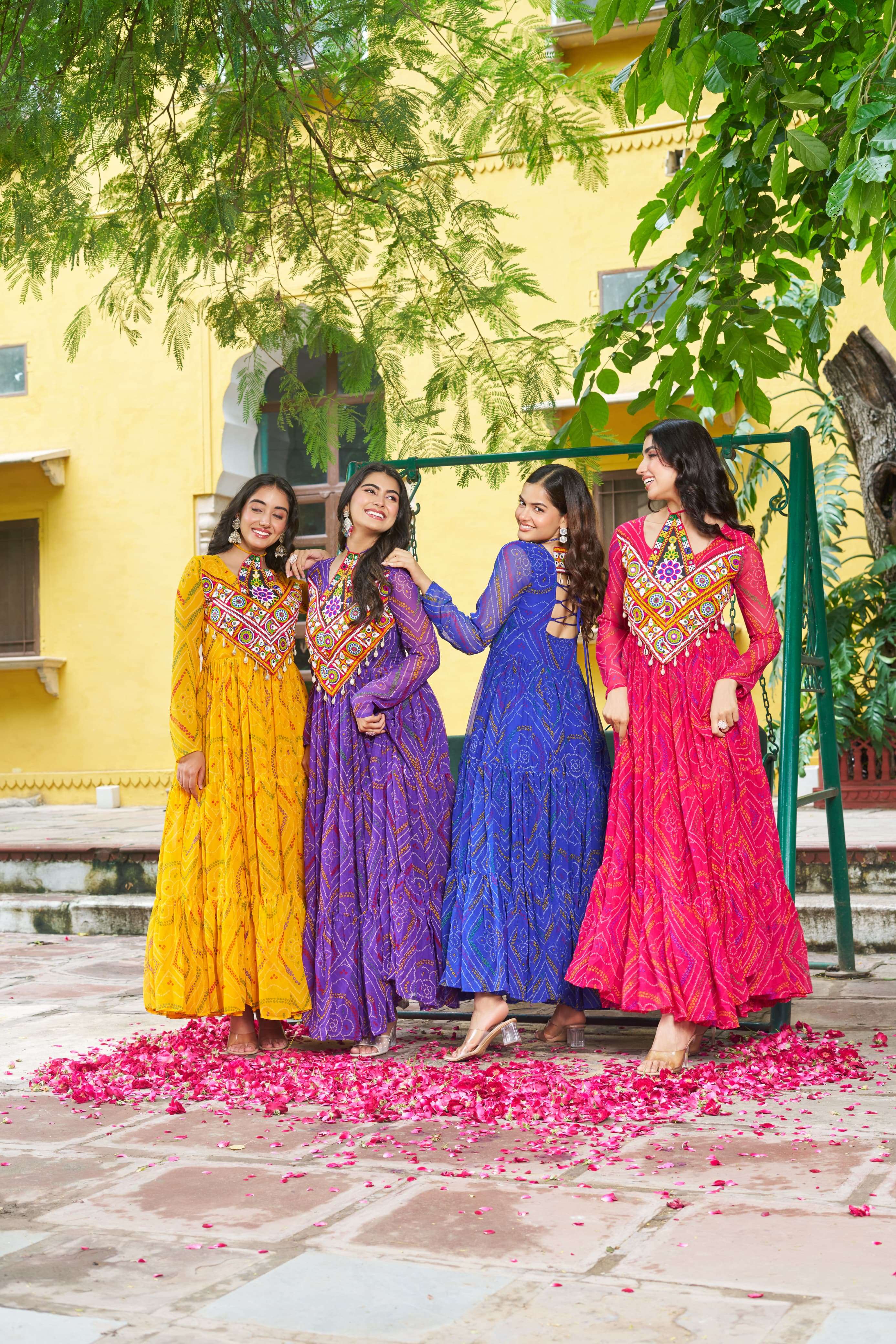 BANDHANI PALACE NAVRATRI COLLECTION CODE NO - 1194 FOX GEORGETTE BANDHANI PRINT KUTCHI PATCHWORK GOWN