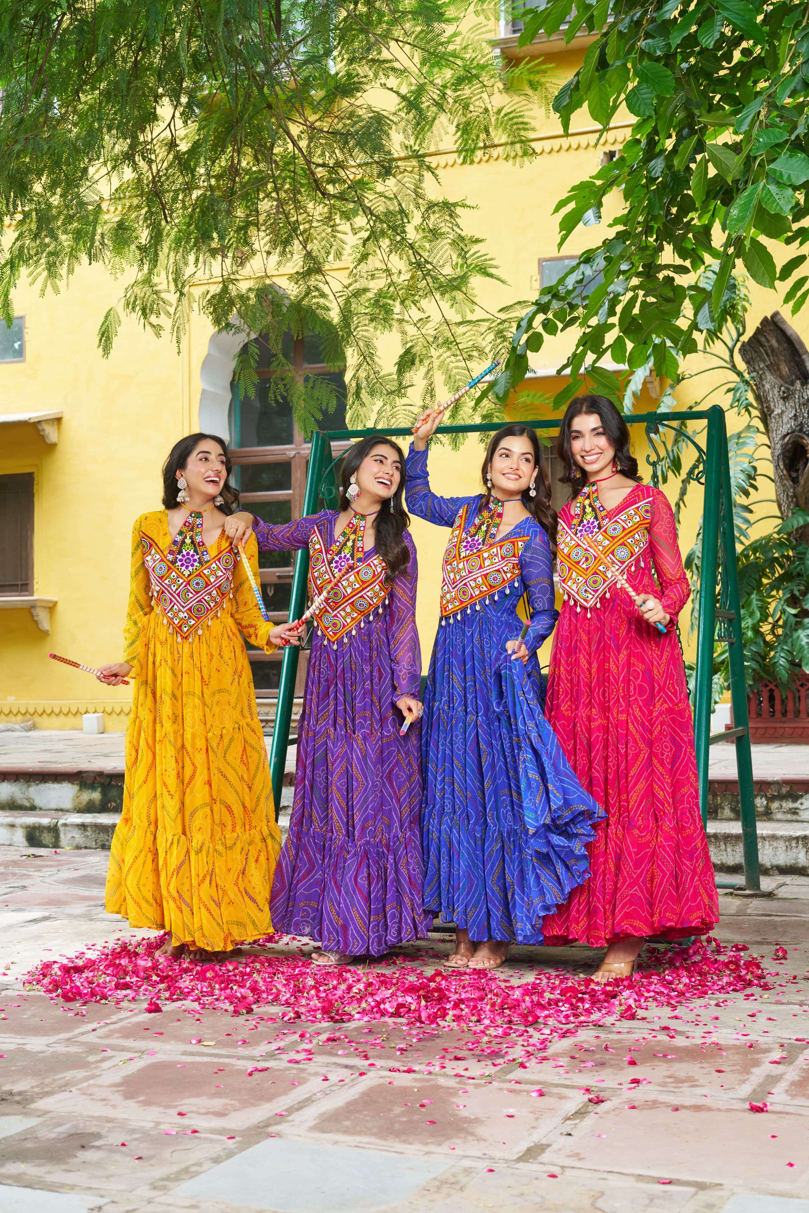 BANDHANI PALACE NAVRATRI COLLECTION CODE NO - 1194 FOX GEORGETTE BANDHANI PRINT KUTCHI PATCHWORK GOWN