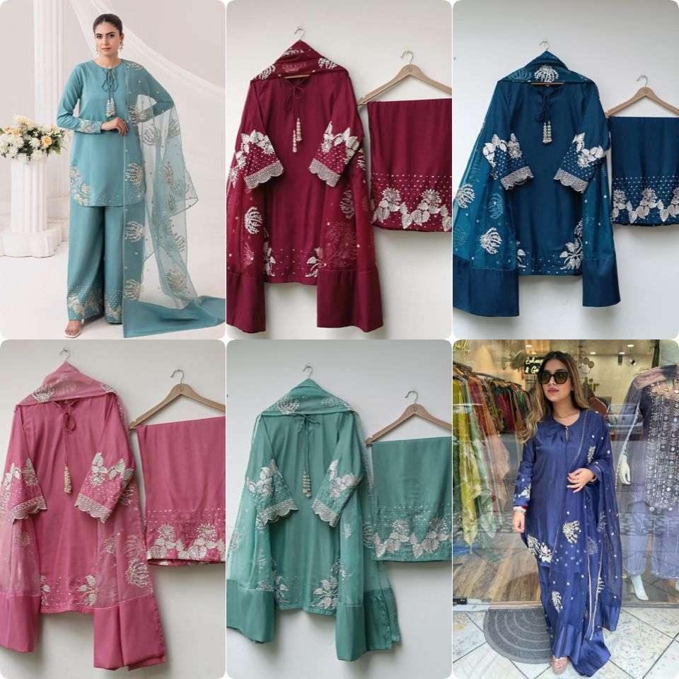 BANDHANI PALACE NO - AD202 PUR NATURAL CREPE EMBROIDERED SEQUENCE WORK PARTY WEAR SUIT 