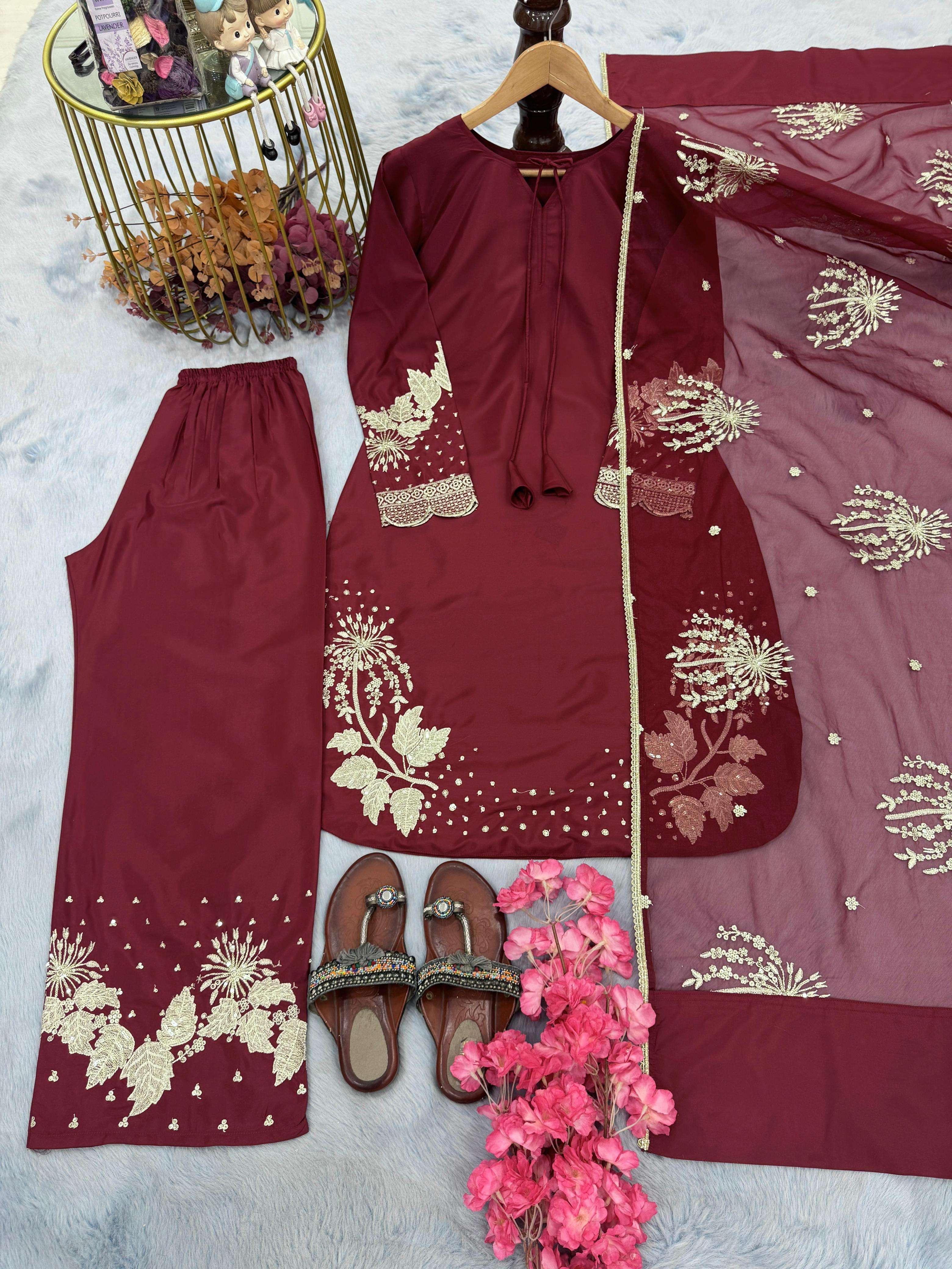 BANDHANI PALACE NO - AD202 PUR NATURAL CREPE EMBROIDERED SEQUENCE WORK PARTY WEAR SUIT 