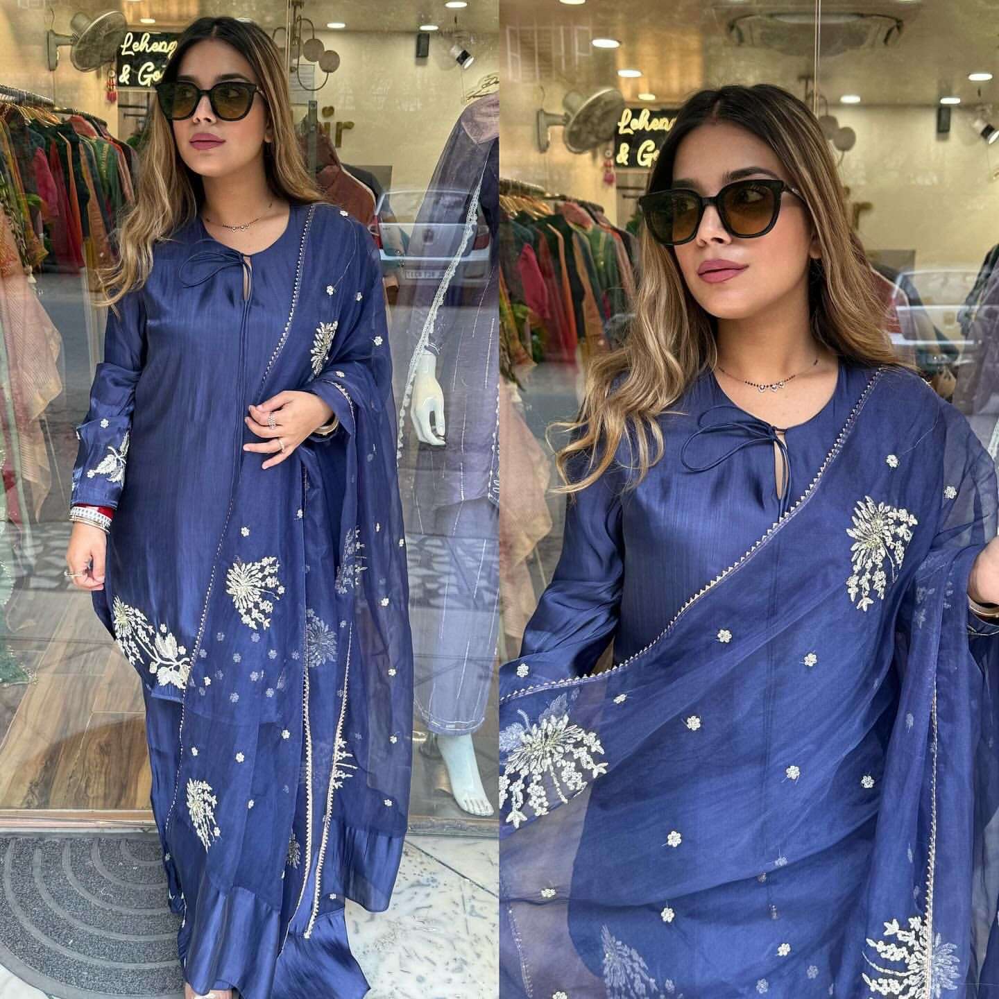 BANDHANI PALACE NO - AD202 PUR NATURAL CREPE EMBROIDERED SEQUENCE WORK PARTY WEAR SUIT 