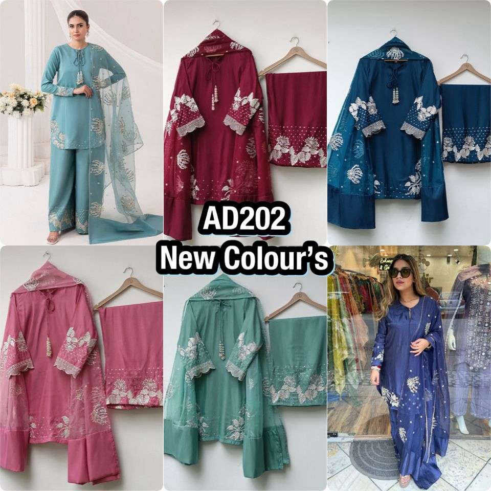 BANDHANI PALACE NO - AD202 PUR NATURAL CREPE EMBROIDERED SEQUENCE WORK PARTY WEAR SUIT 