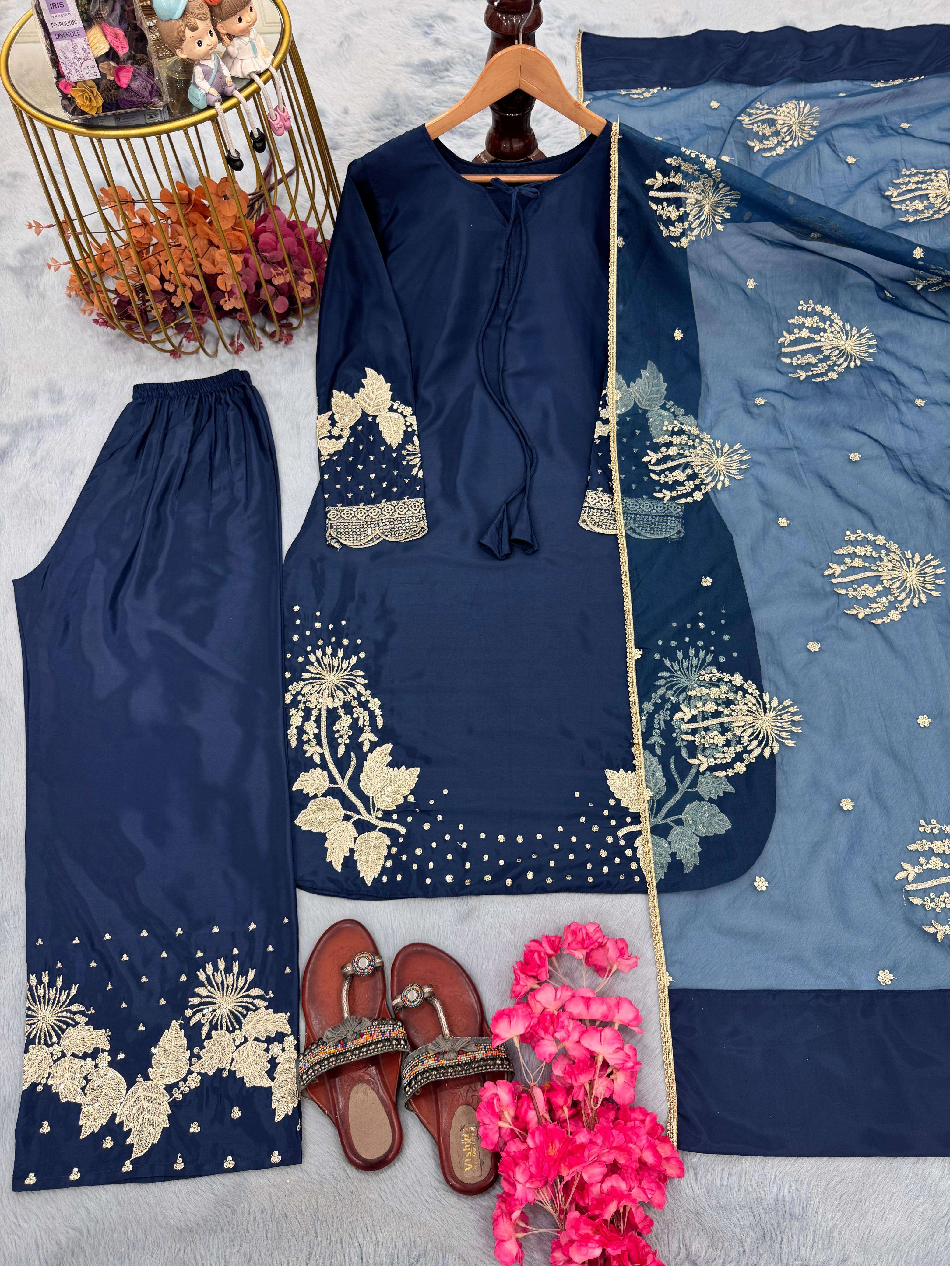 BANDHANI PALACE NO - AD202 PUR NATURAL CREPE EMBROIDERED SEQUENCE WORK PARTY WEAR SUIT 