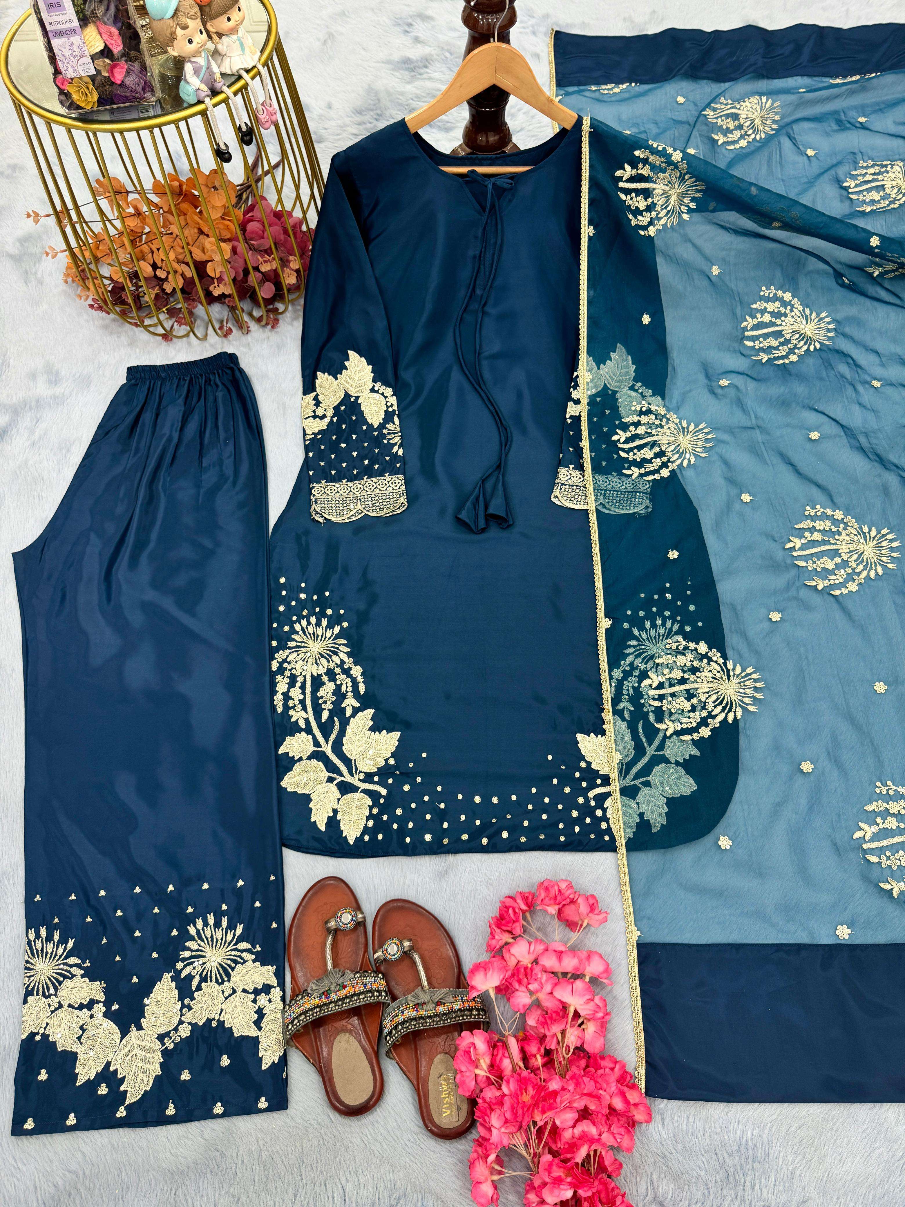 BANDHANI PALACE NO - AD202 PUR NATURAL CREPE EMBROIDERED SEQUENCE WORK PARTY WEAR SUIT 