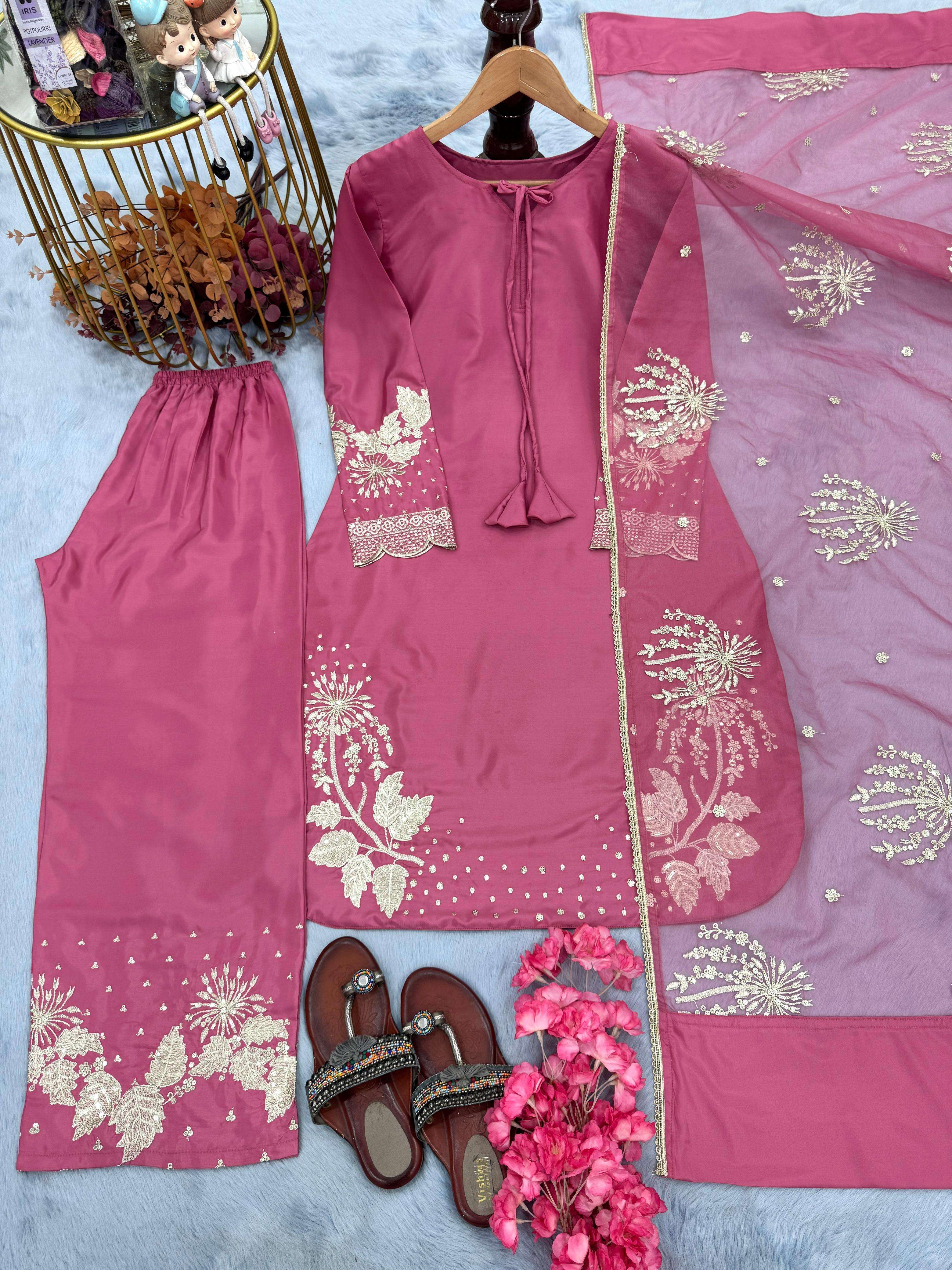 BANDHANI PALACE NO - AD202 PUR NATURAL CREPE EMBROIDERED SEQUENCE WORK PARTY WEAR SUIT 