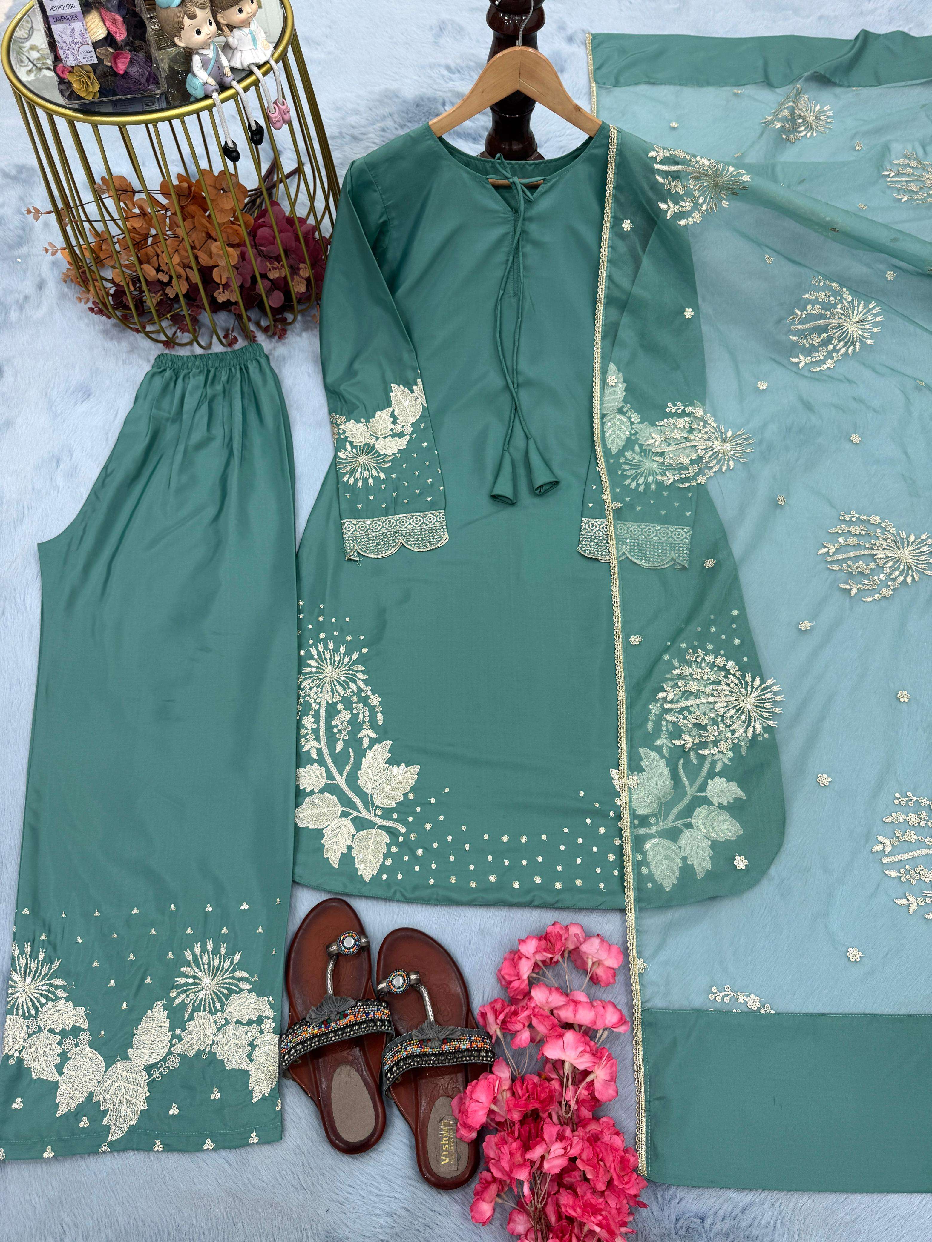 BANDHANI PALACE NO - AD202 PUR NATURAL CREPE EMBROIDERED SEQUENCE WORK PARTY WEAR SUIT 