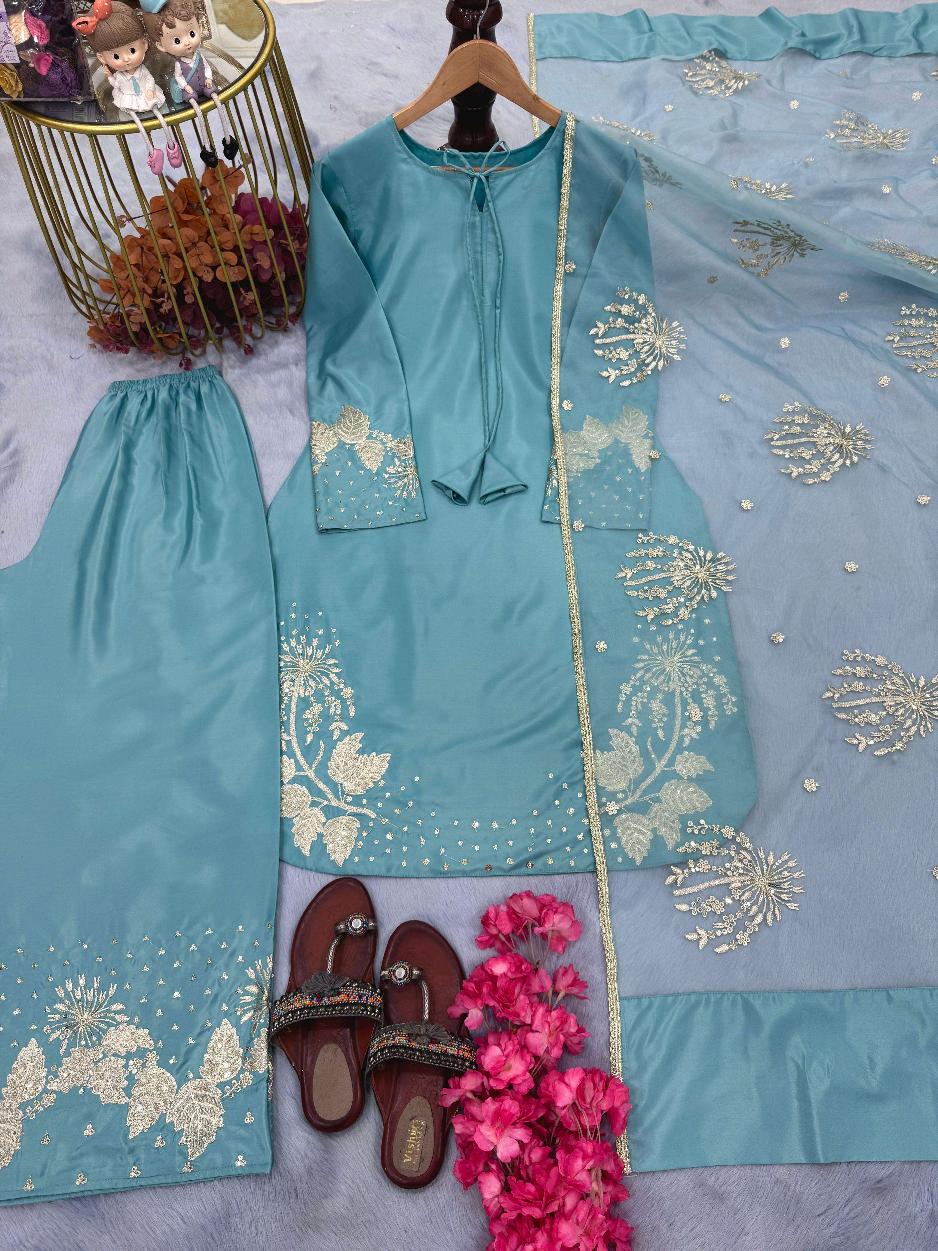 BANDHANI PALACE NO - AD202 PUR NATURAL CREPE EMBROIDERED SEQUENCE WORK PARTY WEAR SUIT 