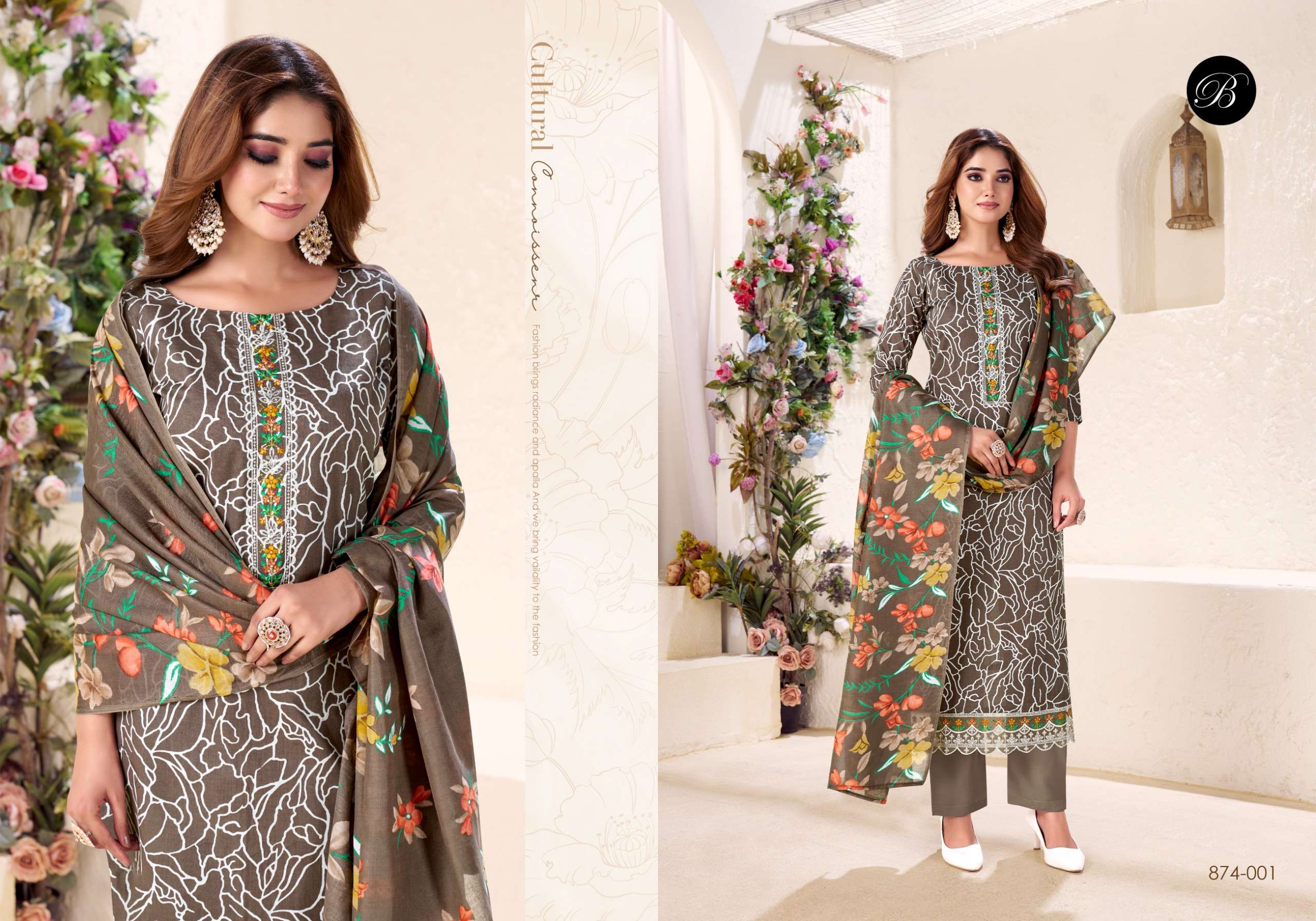 BELLIZA DESIGNER STUDIO NAZMA COTTON PRINTS WITH FANCY WORK SUIT