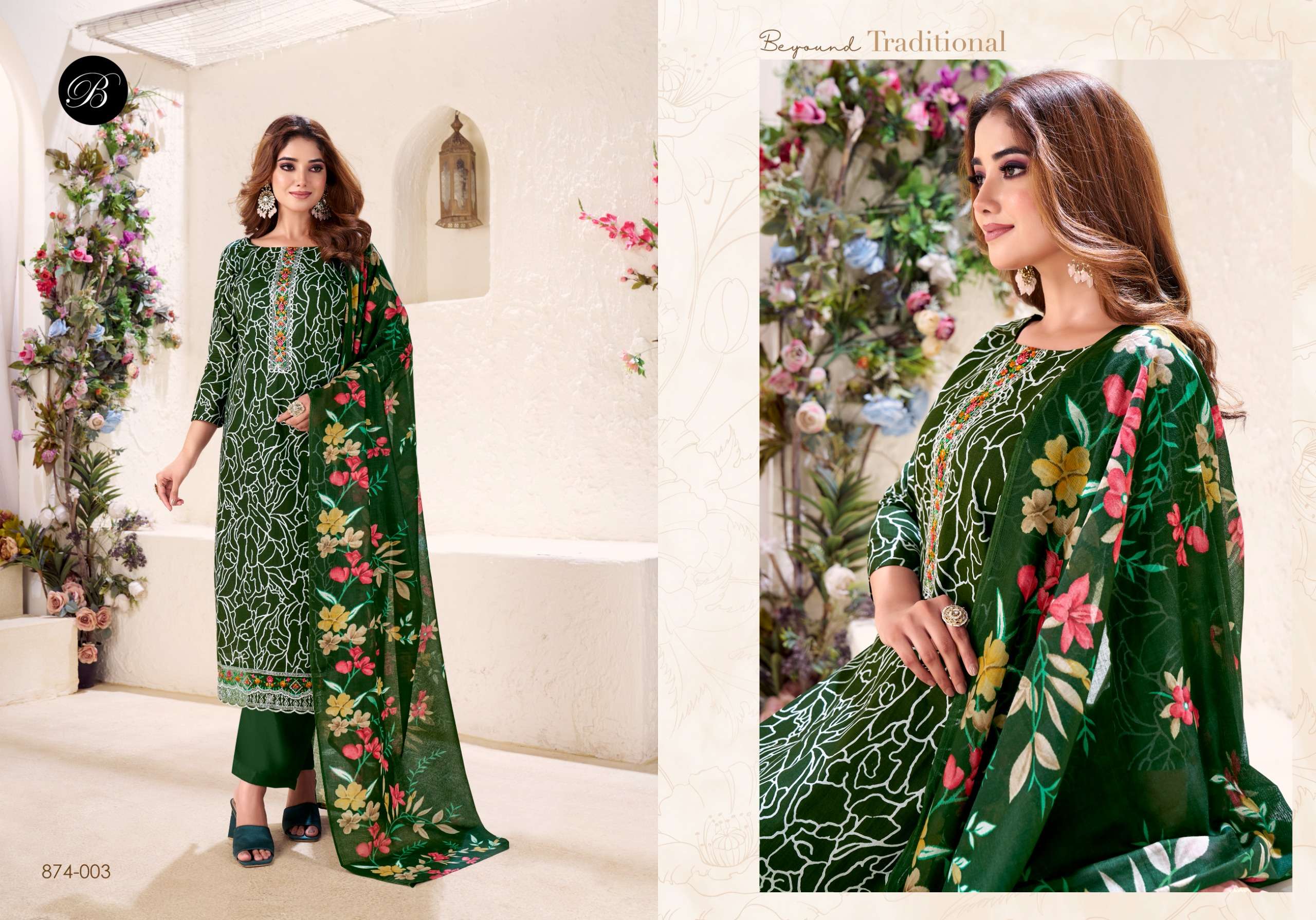 BELLIZA DESIGNER STUDIO NAZMA COTTON PRINTS WITH FANCY WORK SUIT