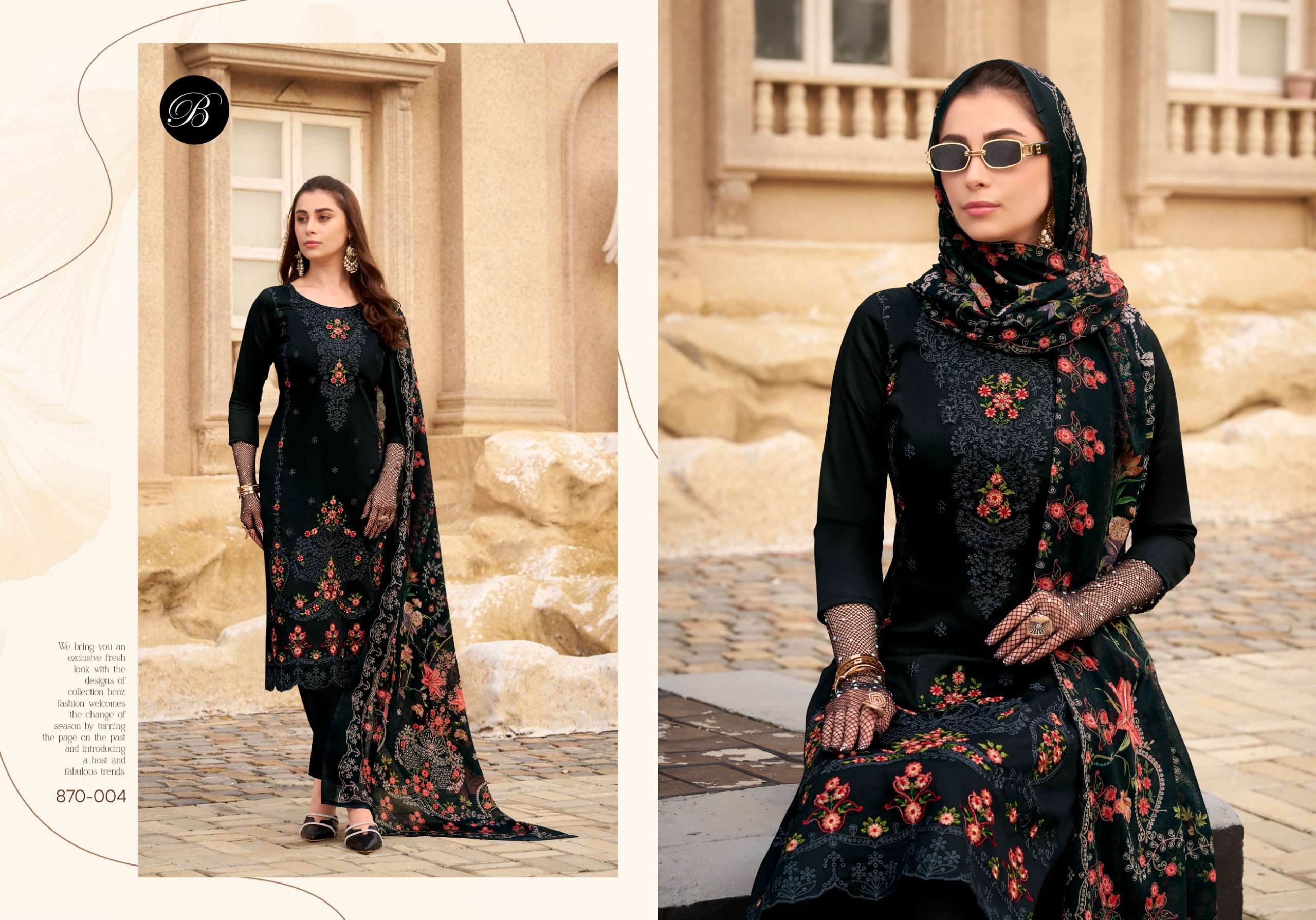 BELLIZA DESIGNER STUDIO ZARQASH VOL 7 JAM SATIN PRINT WITH FANCY WORK SUIT