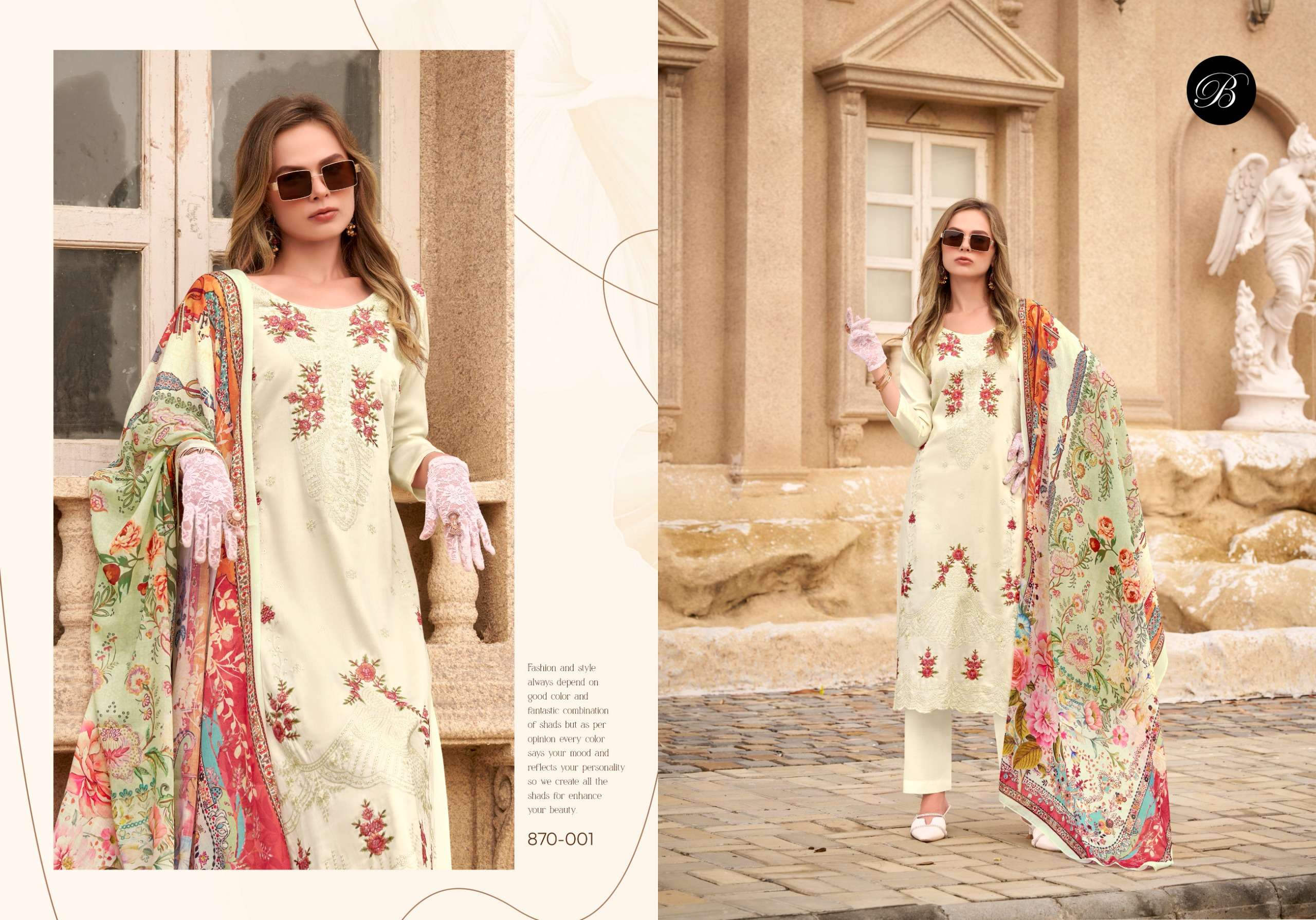 BELLIZA DESIGNER STUDIO ZARQASH VOL 7 JAM SATIN PRINT WITH FANCY WORK SUIT